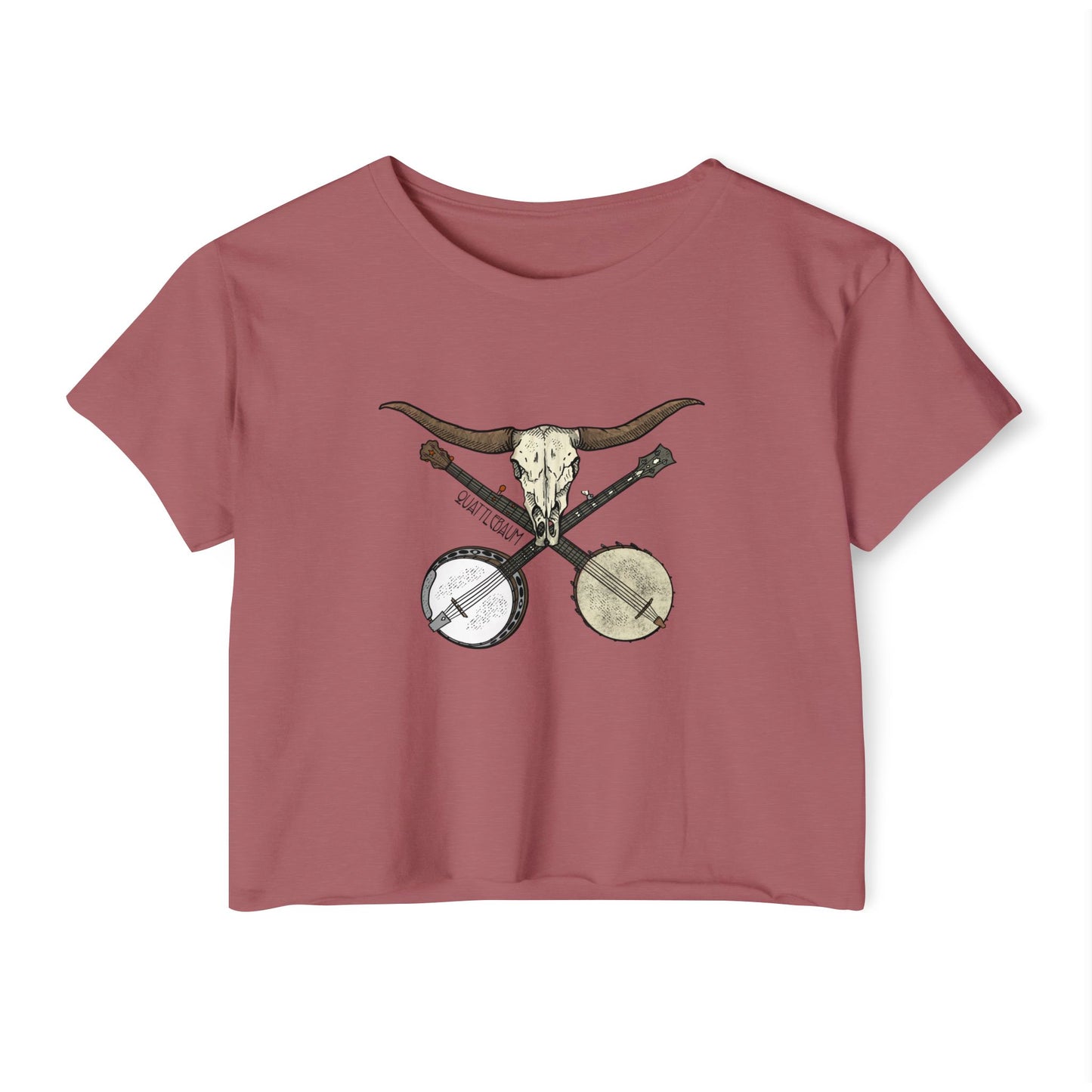 Double Banjo Cow Skull Quattlebaum Crop Top