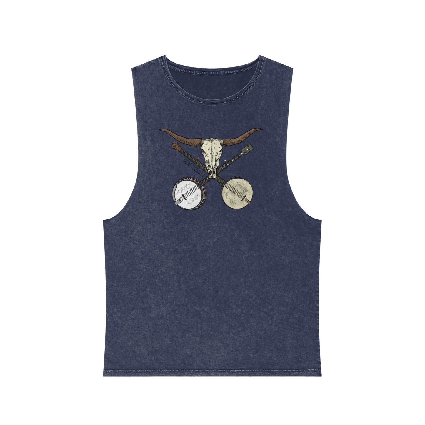 Double Banjo Bull Skull ~ Quattlebaum Stonewash Tank Top ~