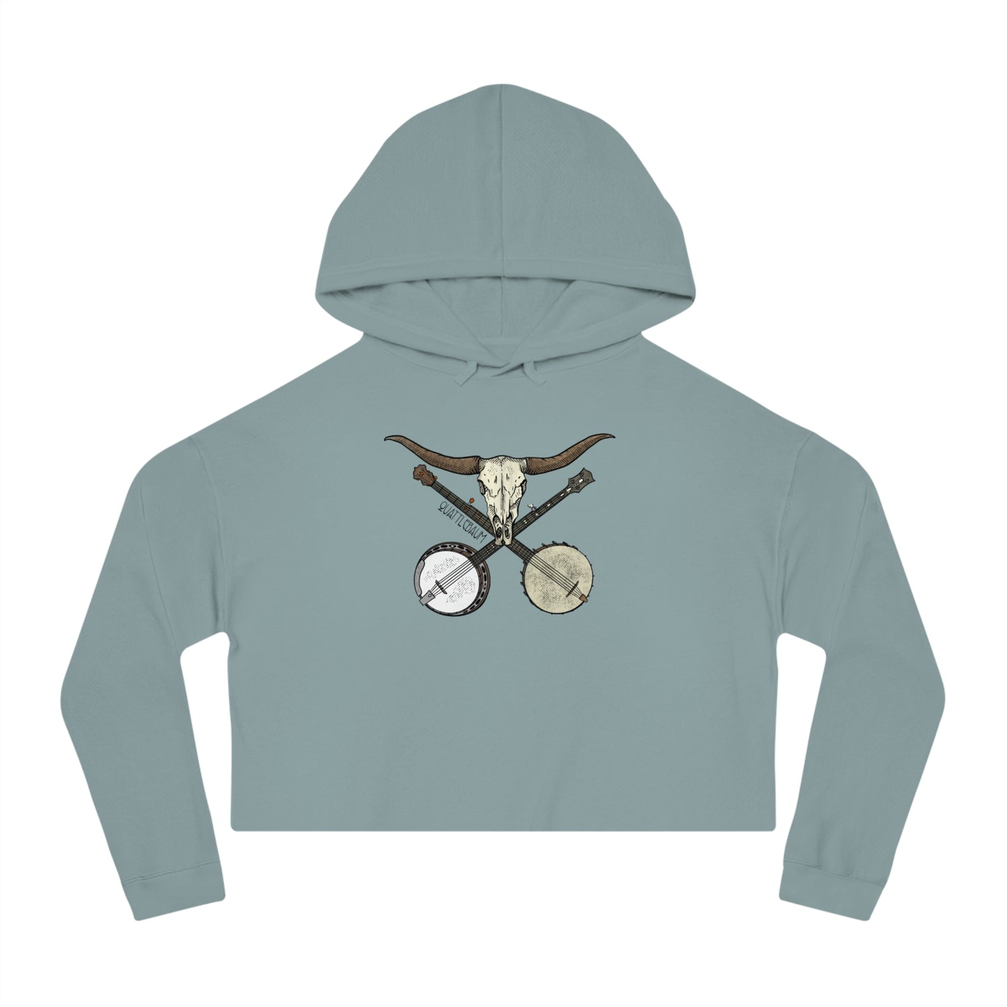 Double Banjo Cow Skull ~ Quattlebaum Cropped Hoodie ~