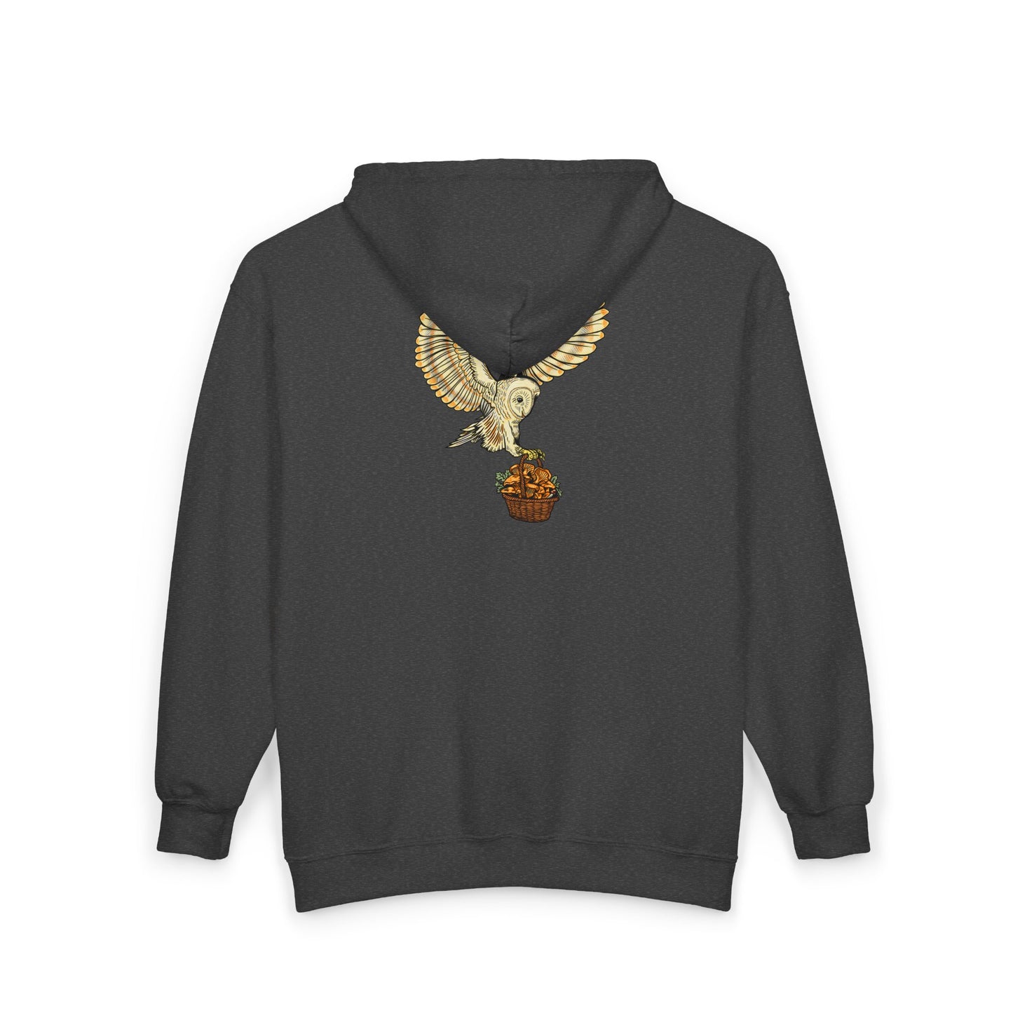 F&F Barn Owl with Basket of Chanterelles ~ Full Zip Hooded Sweatshirt