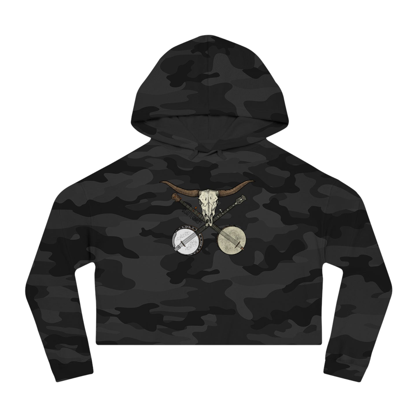 Double Banjo Cow Skull ~ Quattlebaum Cropped Hoodie ~