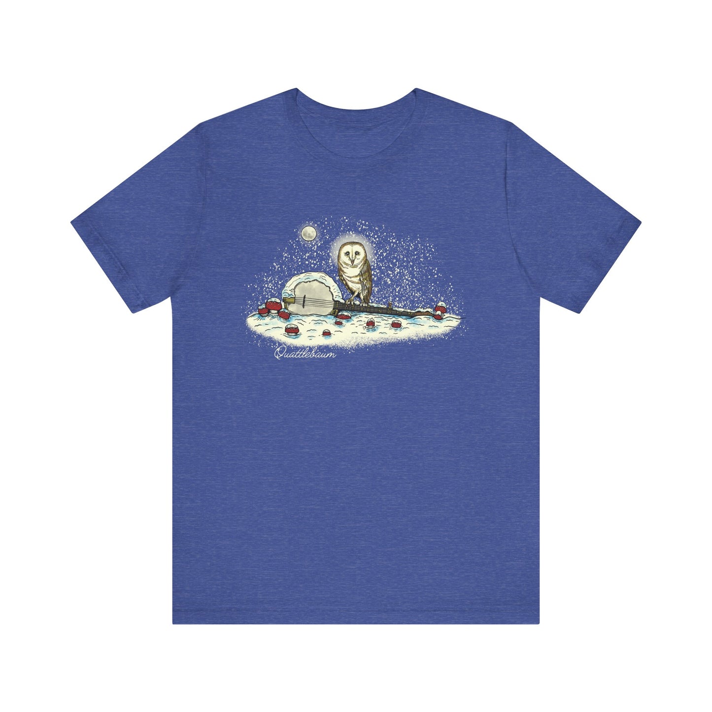 Barn Owl on a Snowy Banjo with Mushrooms ~ Quattlebaum Tee ~