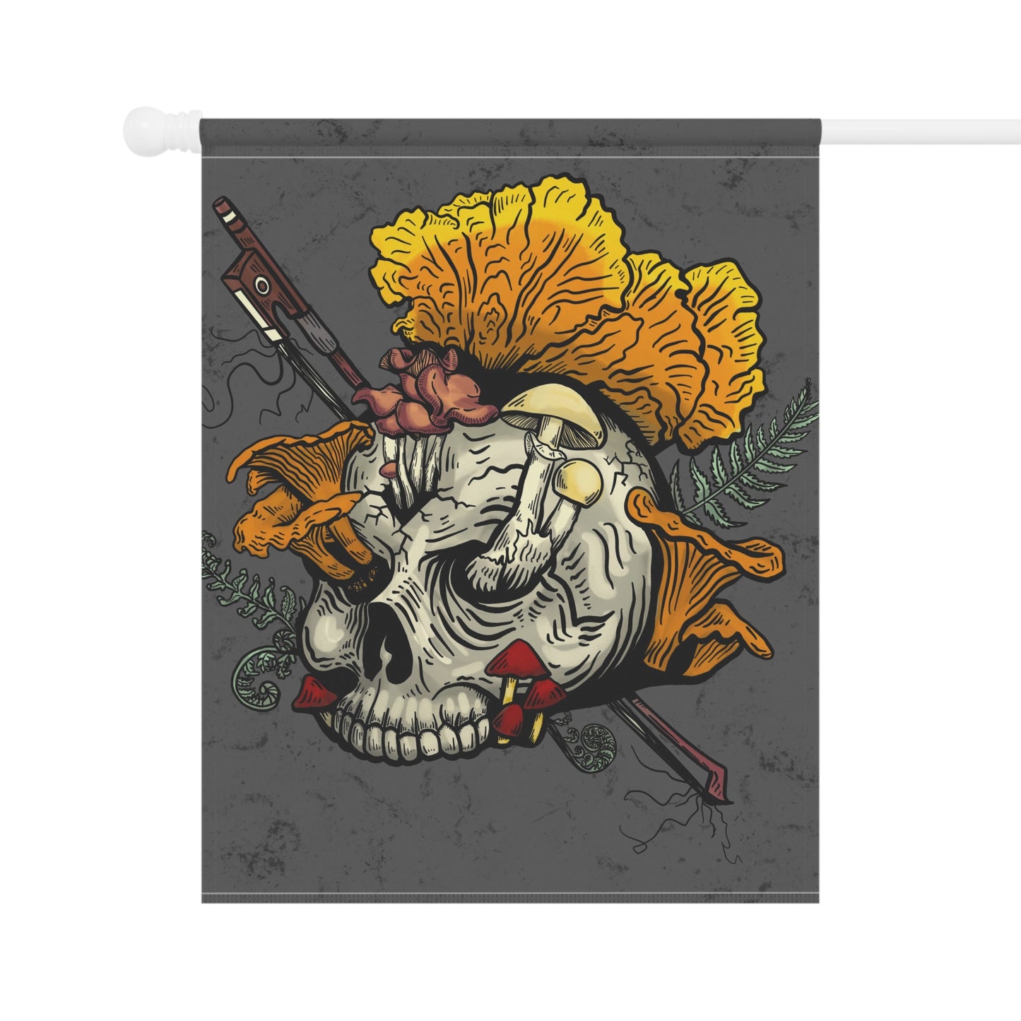 Halloween Skull with Mushrooms Garden / House Banner (Skull bursting with chanterelles, witches hat, psilocib3 mushrooms and more)