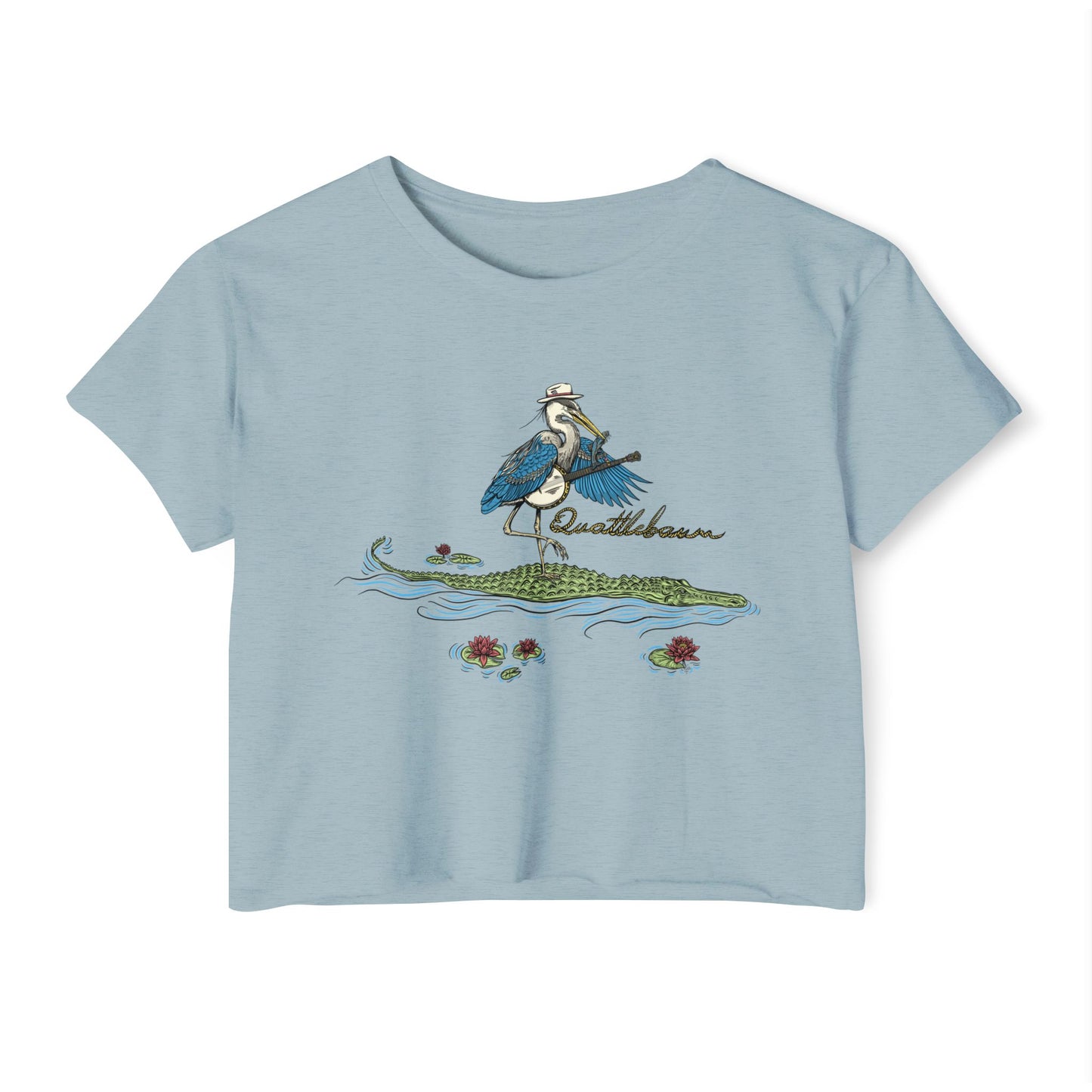 Blue Heron Playing Banjo on an Alligator ~ Quattlebaum Crop Top ~