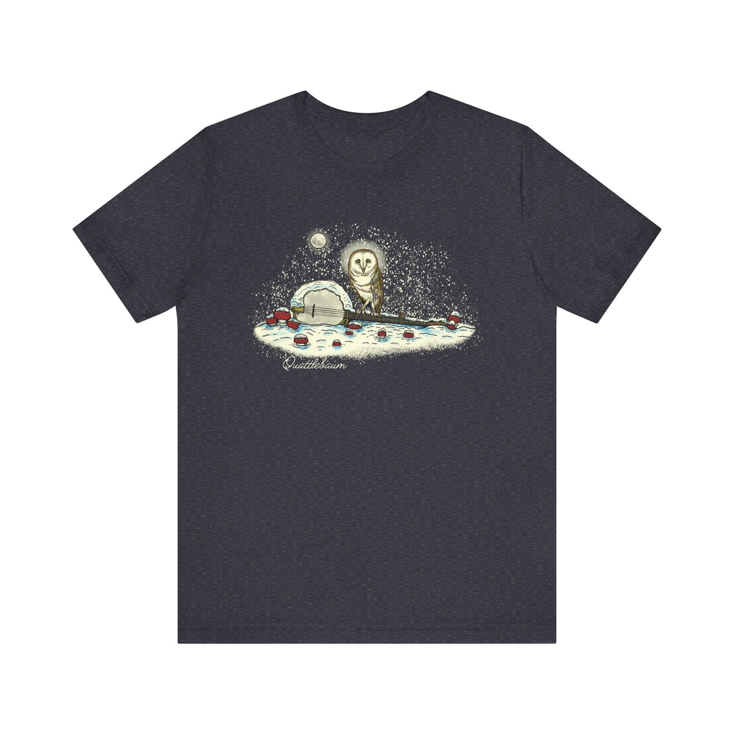 Barn Owl on a Snowy Banjo with Mushrooms ~ Quattlebaum Tee ~