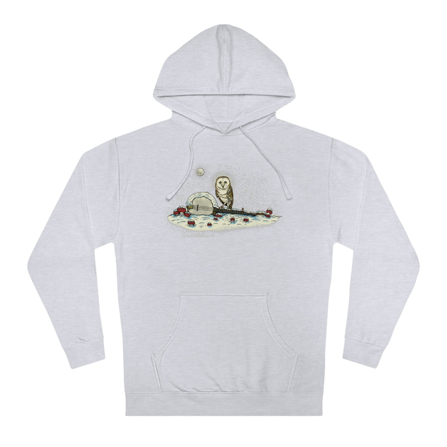 Barn Owl on a Snowy Banjo with Mushrooms! Quattlebaum Hoodie