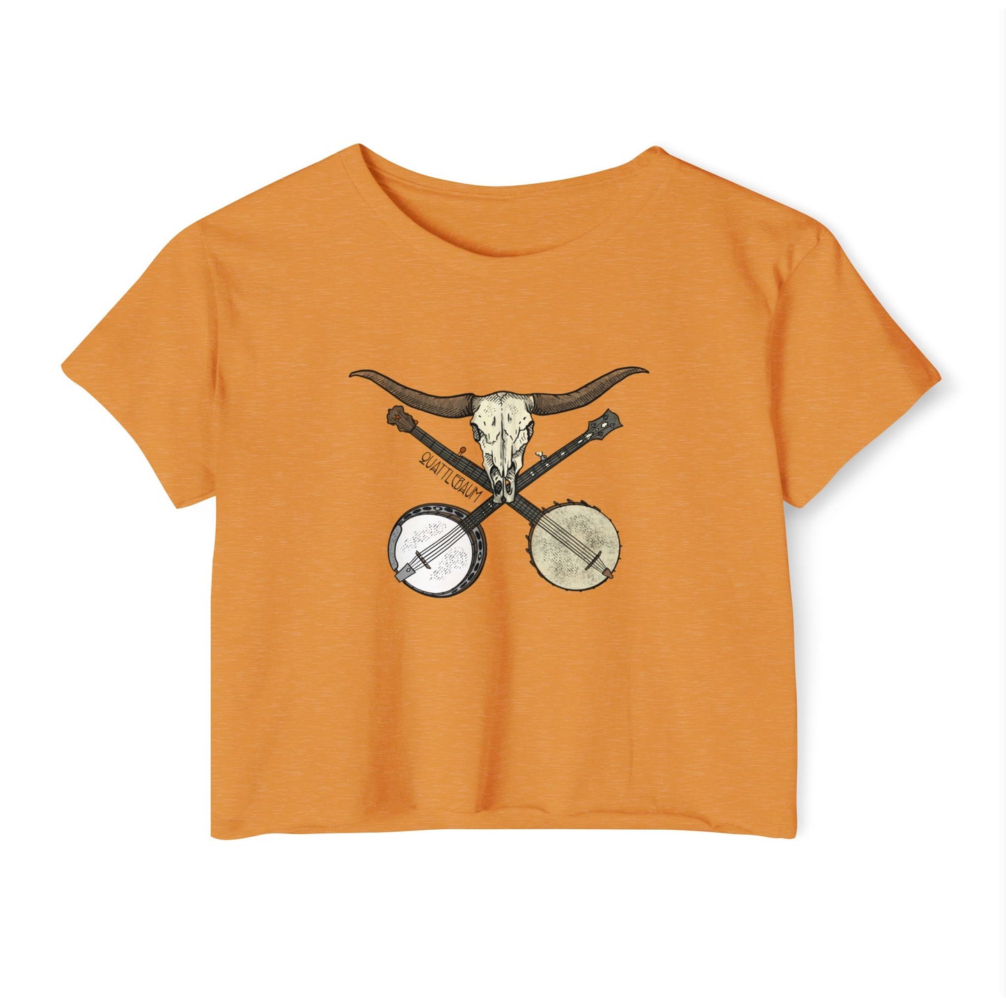 Double Banjo Cow Skull Quattlebaum Crop Top