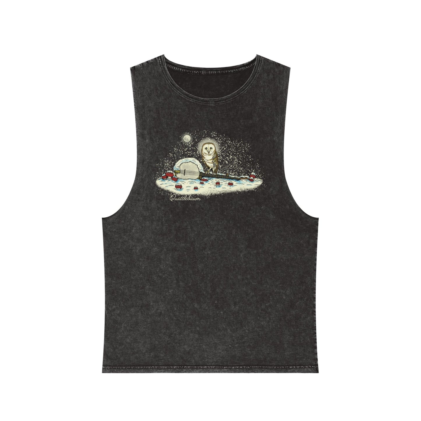 Barn Owl on a Snowy Banjo with Mushrooms ~ Quattlebaum Stonewash Tank Top ~