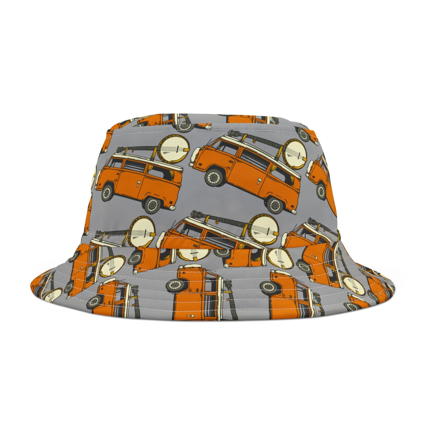 Camper Van with Banjo Strapped on the Roof Bucket Hat