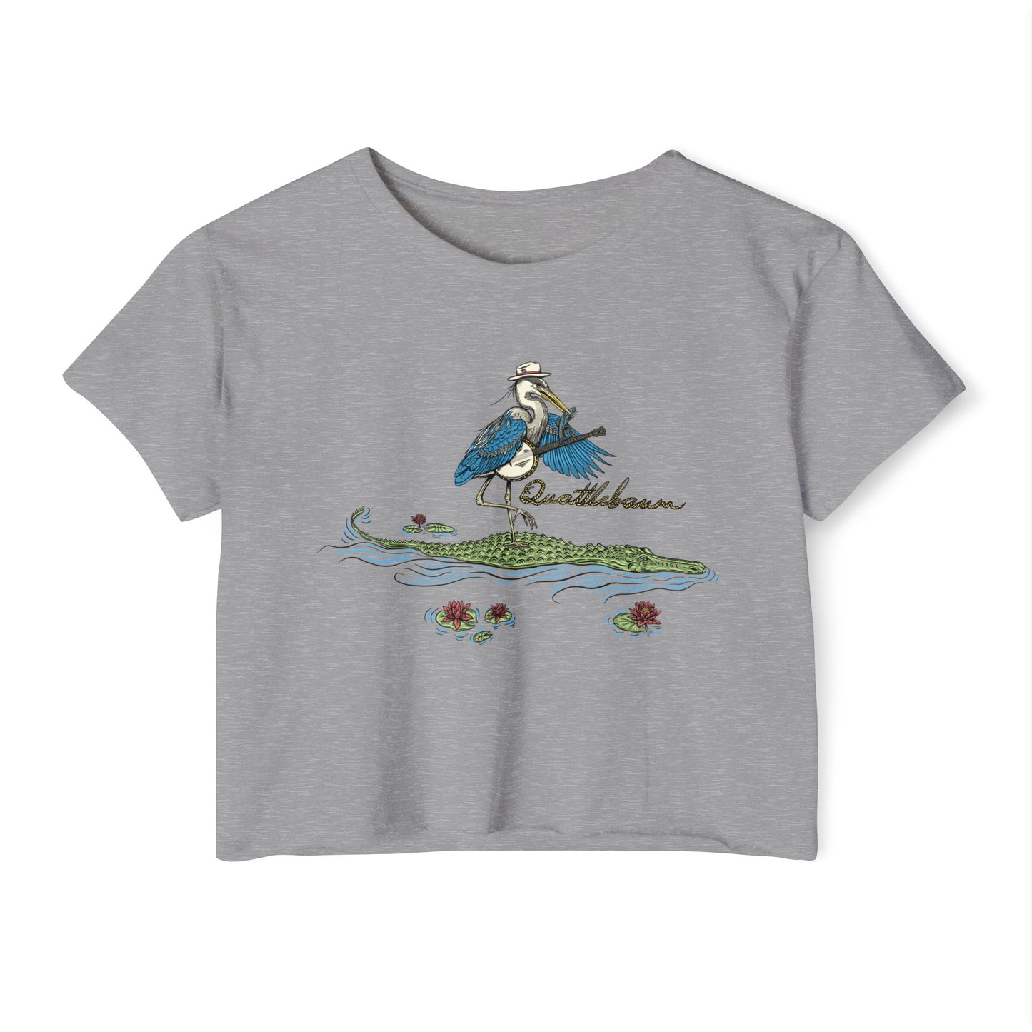 Blue Heron Playing Banjo on an Alligator ~ Quattlebaum Crop Top ~