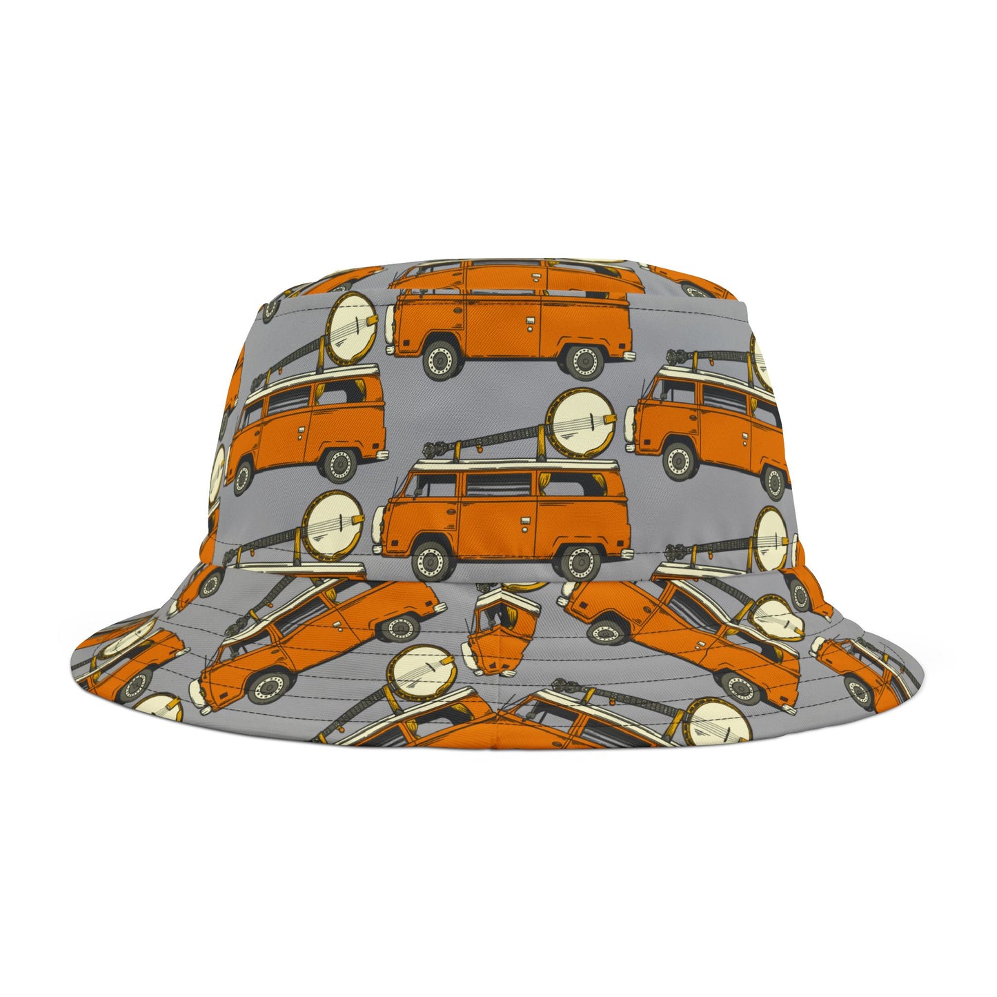 Camper Van with Banjo Strapped on the Roof Bucket Hat