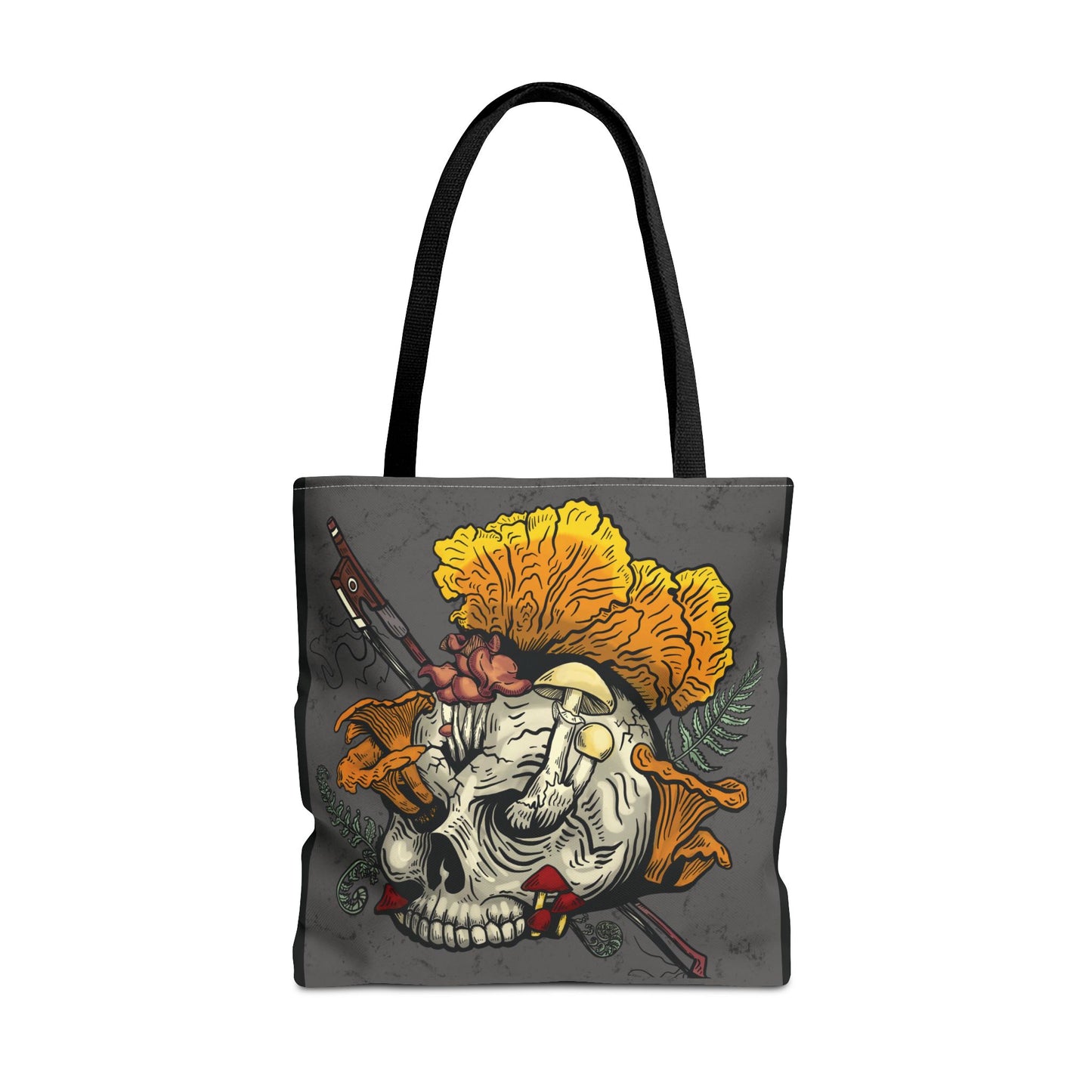 Halloween Skull with Mushrooms Tote Bag Treat Collecter (Skull bursting with chanterelles, witches hat, psilocib3 mushrooms and more)
