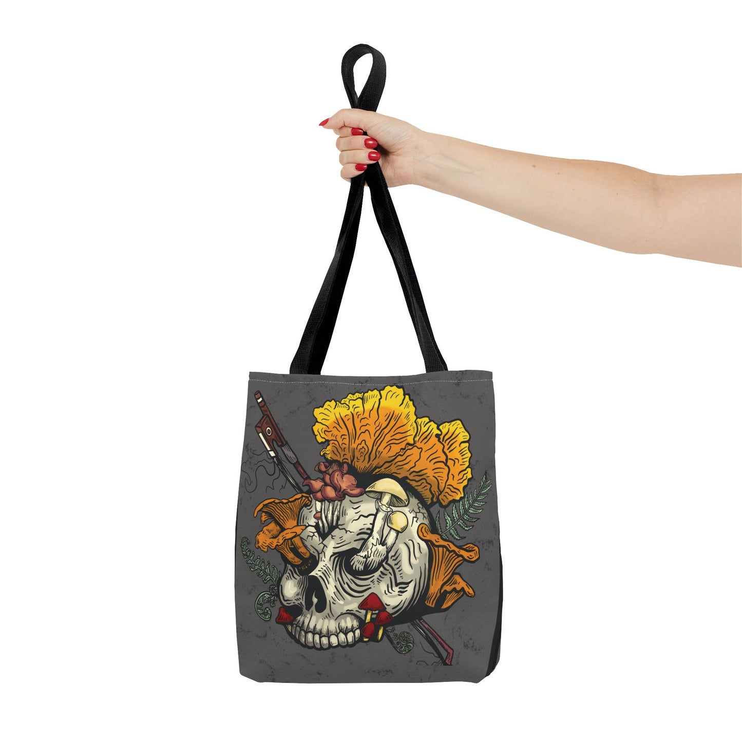 Halloween Skull with Mushrooms Tote Bag Treat Collecter (Skull bursting with chanterelles, witches hat, psilocib3 mushrooms and more)