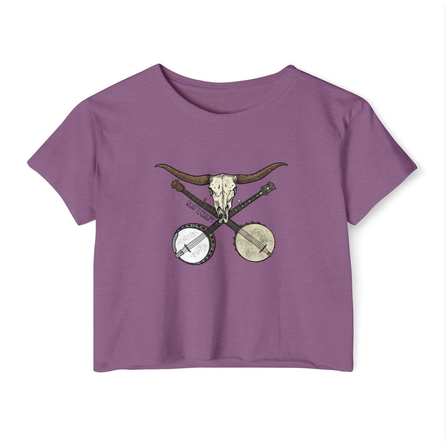 Double Banjo Cow Skull Quattlebaum Crop Top