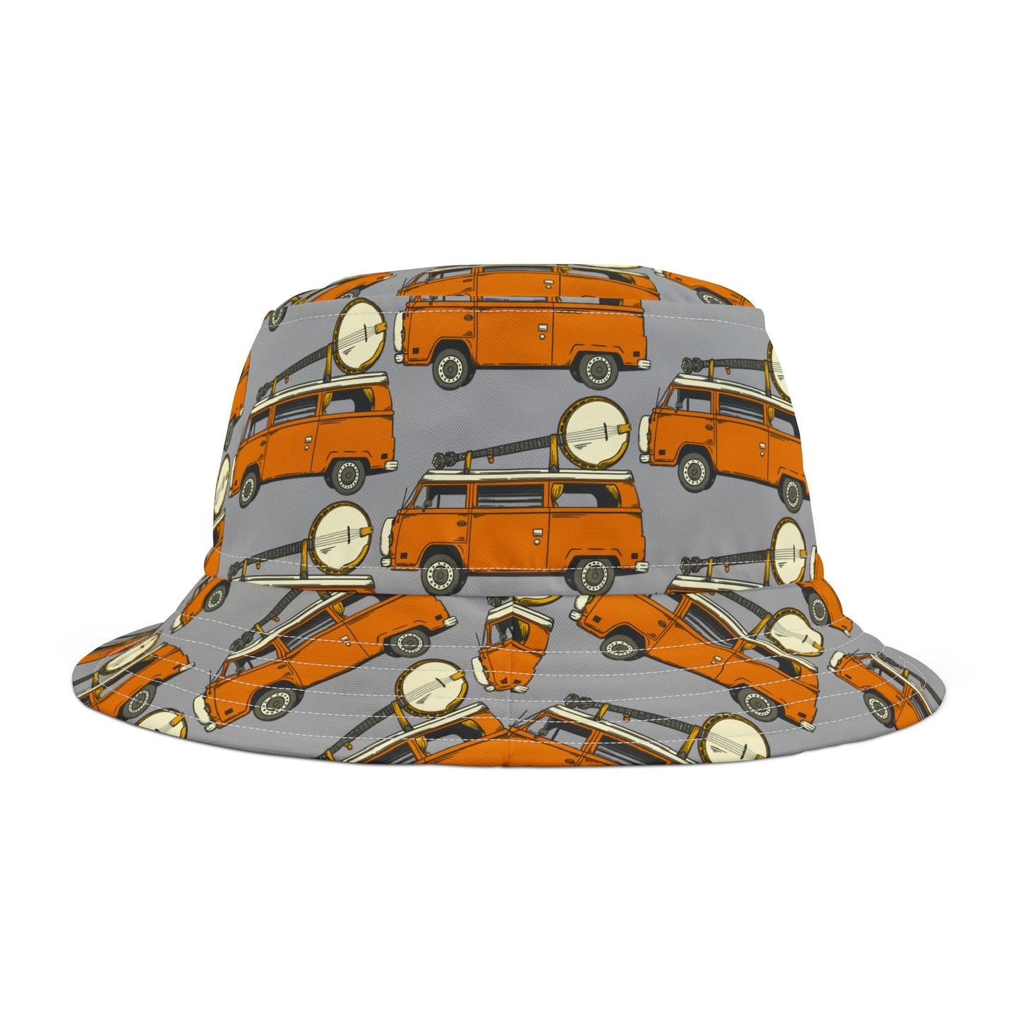 Camper Van with Banjo Strapped on the Roof Bucket Hat