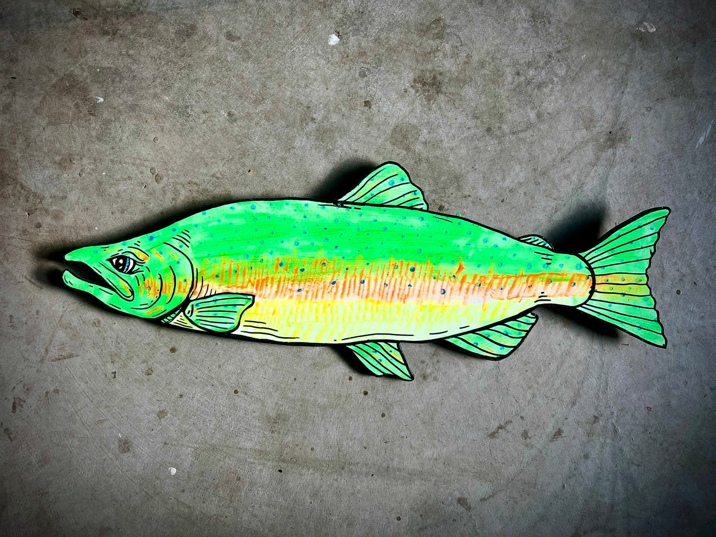 Psychedelic Chinook Salmon ~ UV/Blacklight Plywood Art!