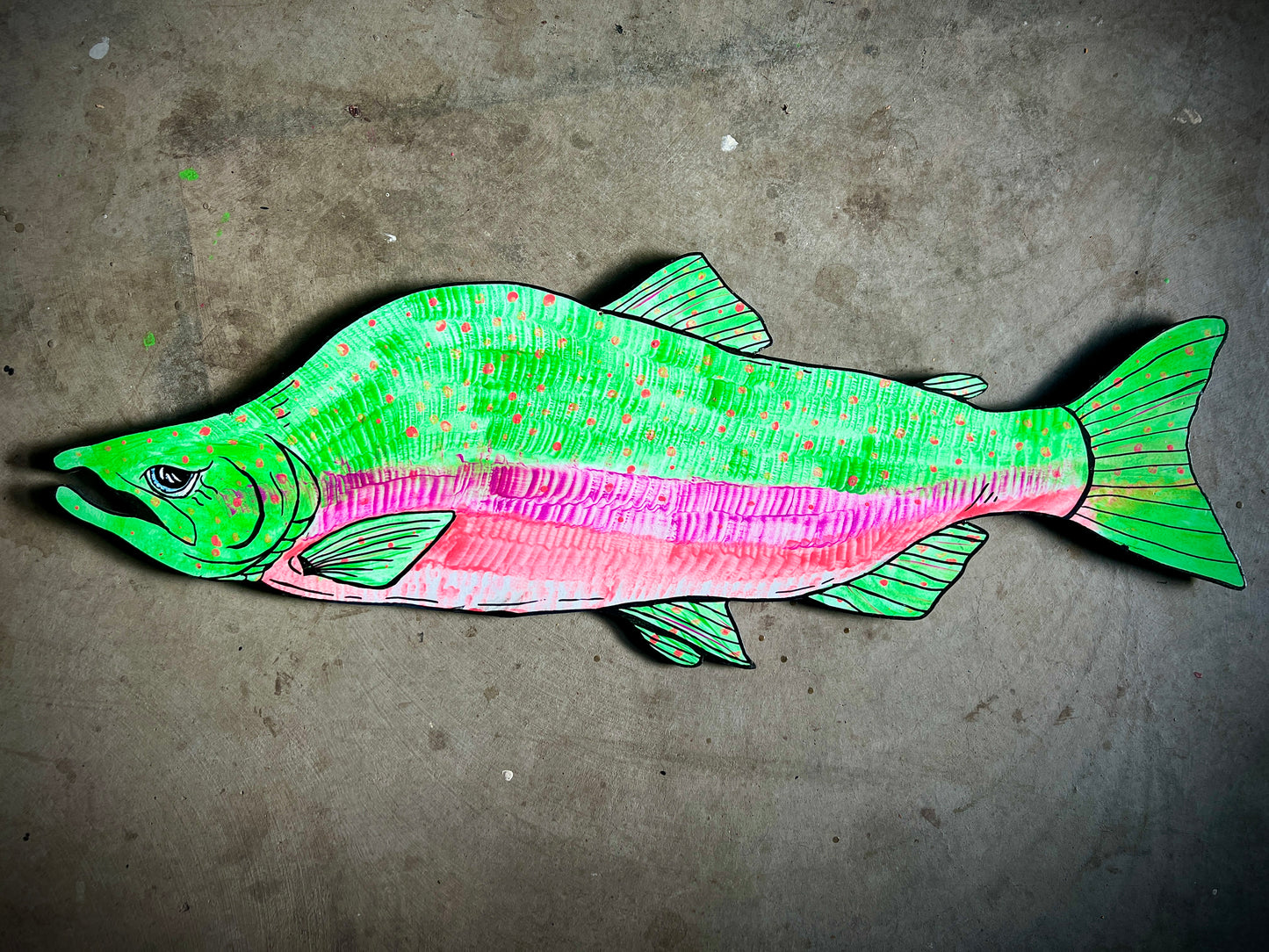 Psychedelic Humpback Salmon ~ UV/Blacklight Plywood Art