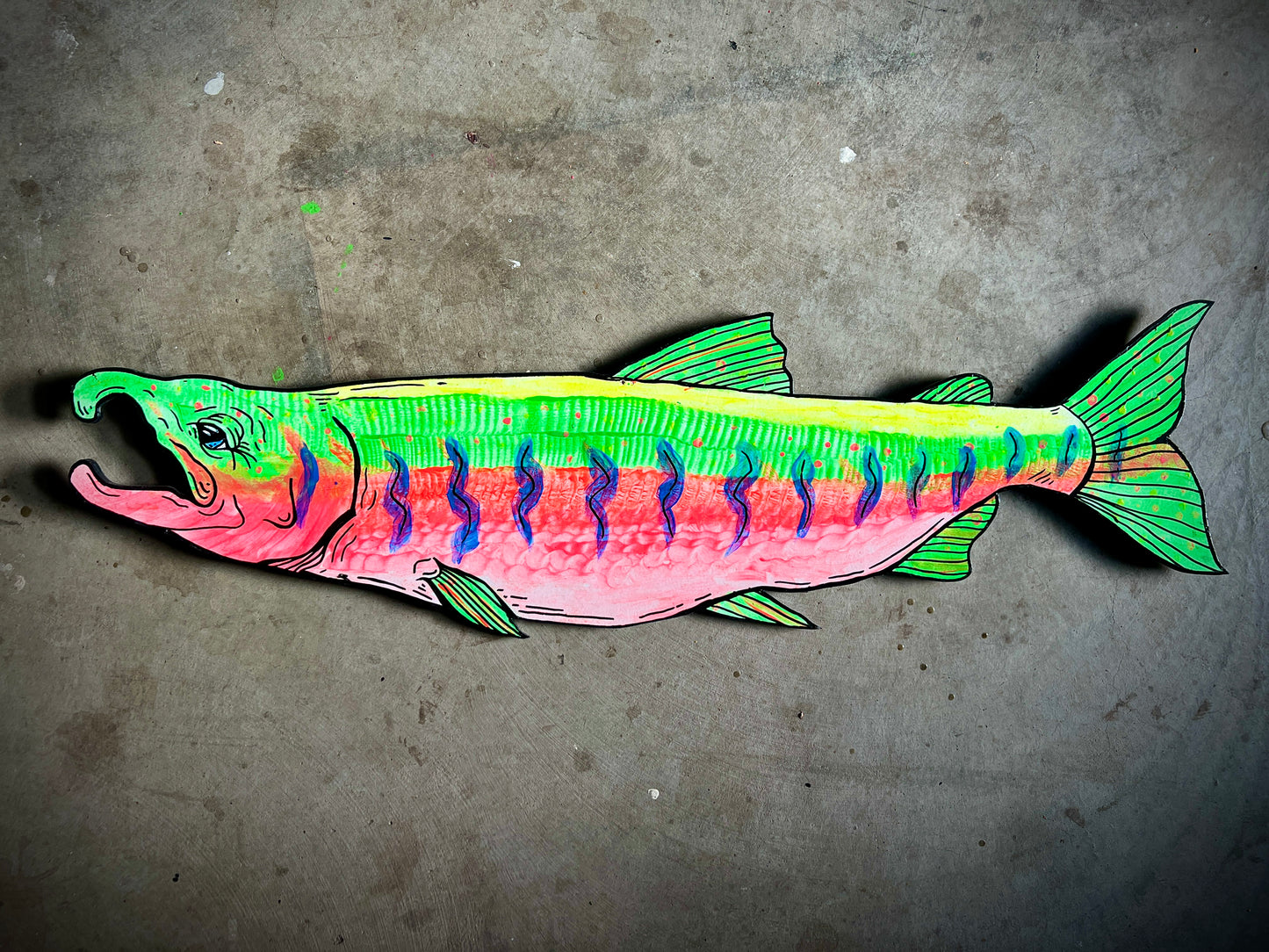 Psychedelic Coho Salmon ~ UV/Blacklight Plywood Art