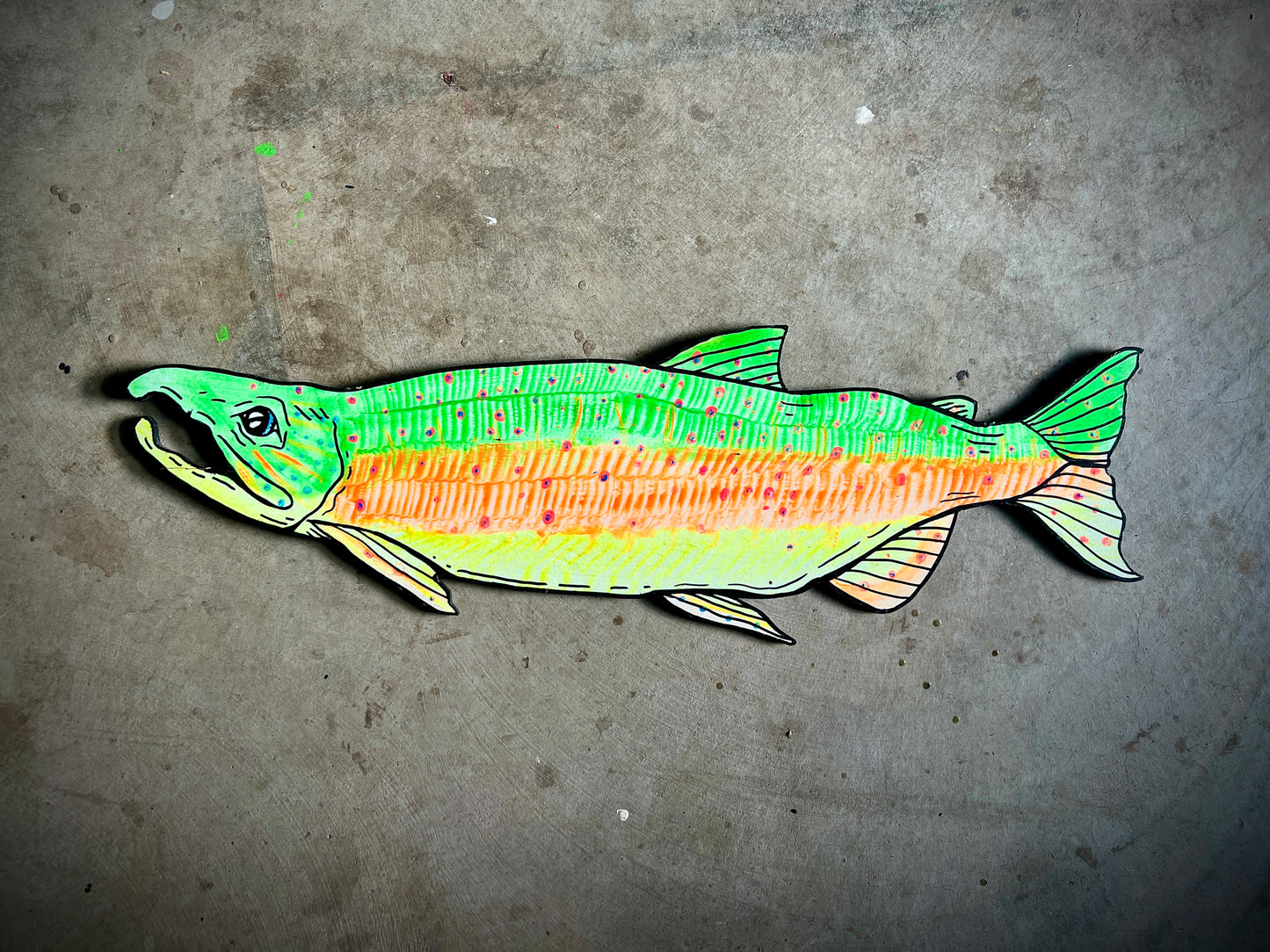 Psychedelic Keta/Dog Salmon ~ UV/Blacklight Plywood Art
