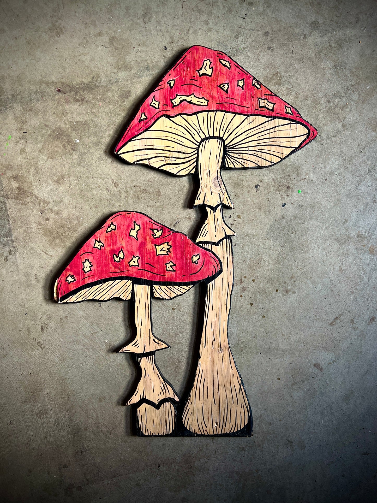 Double Amanita Muscaria Mushroom ~ Plywood Art