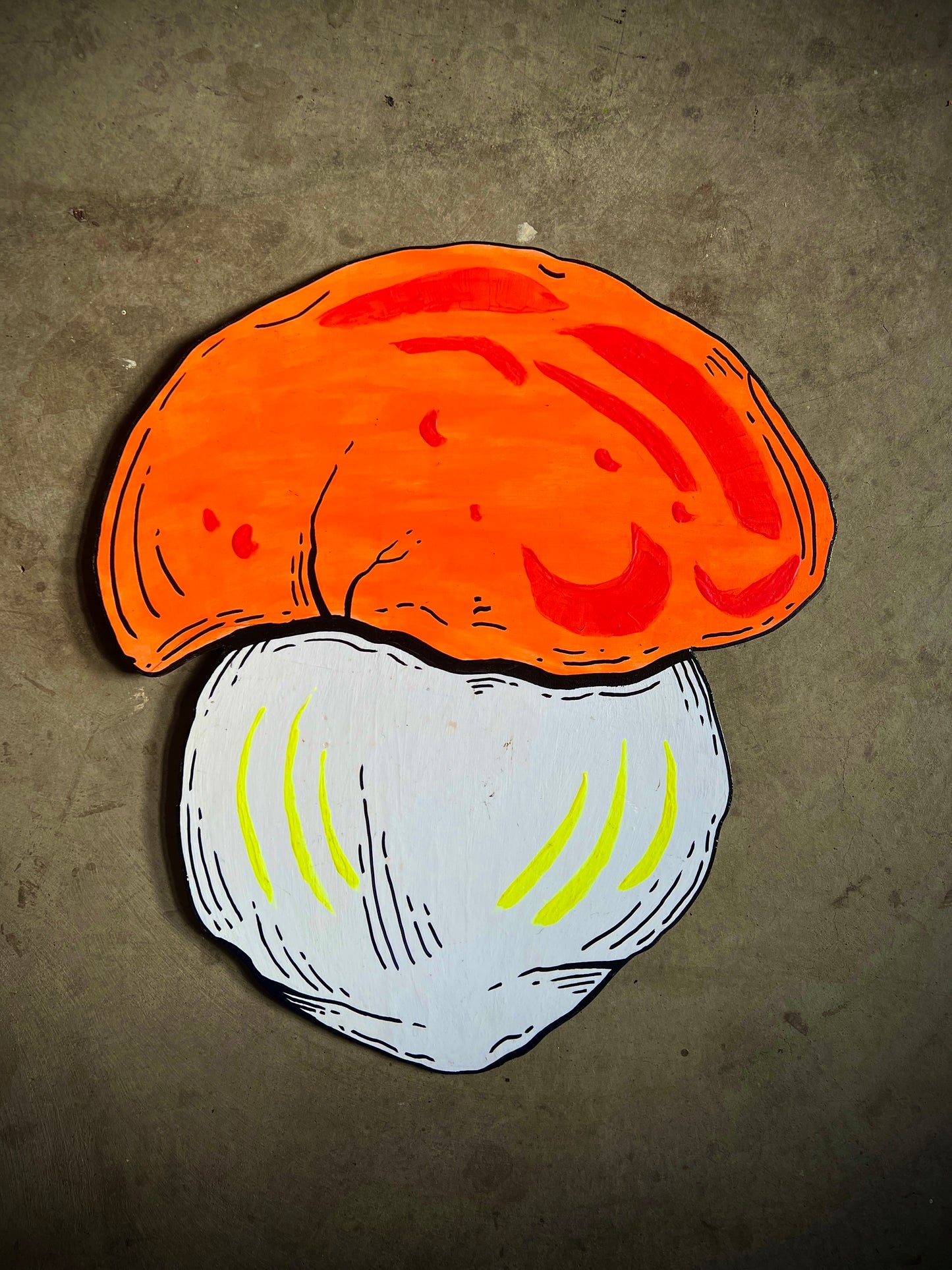 Porcini Mushroom ~ UV/Blacklight Plywood Art