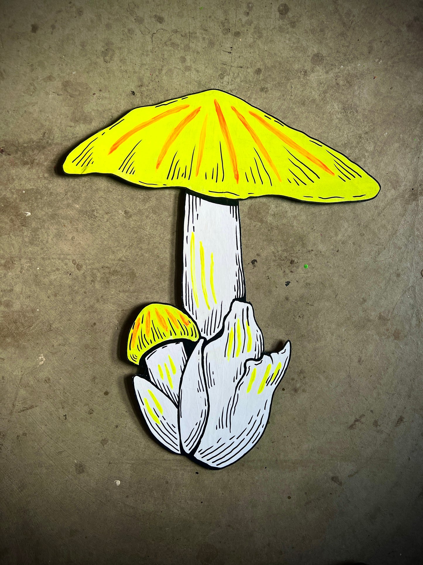 Amanita Fulva Mushroom ~ UV/Blacklight Plywood Art