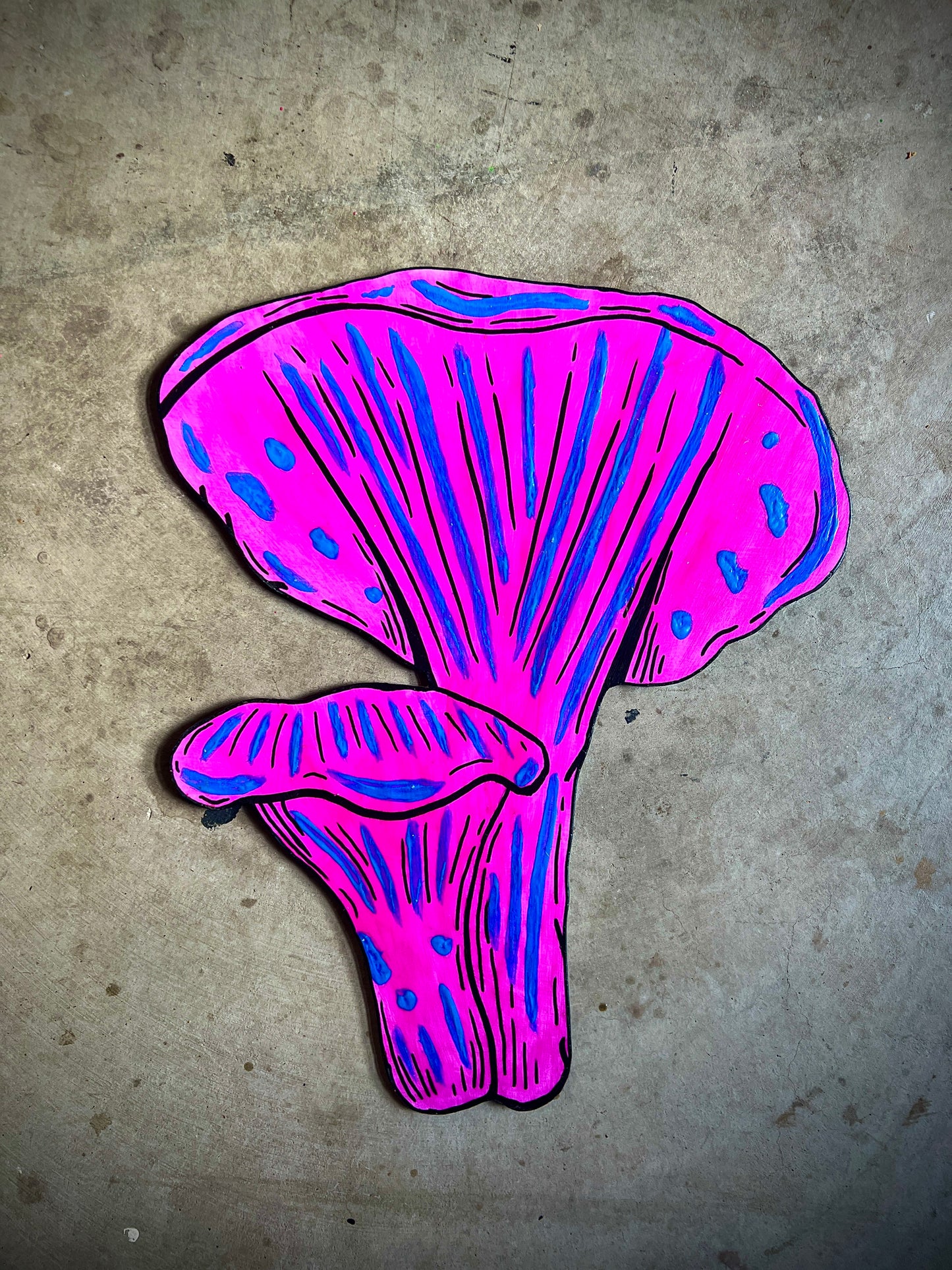 Purple Lactarius Mushroom ~ UV/Blacklight Plywood Art