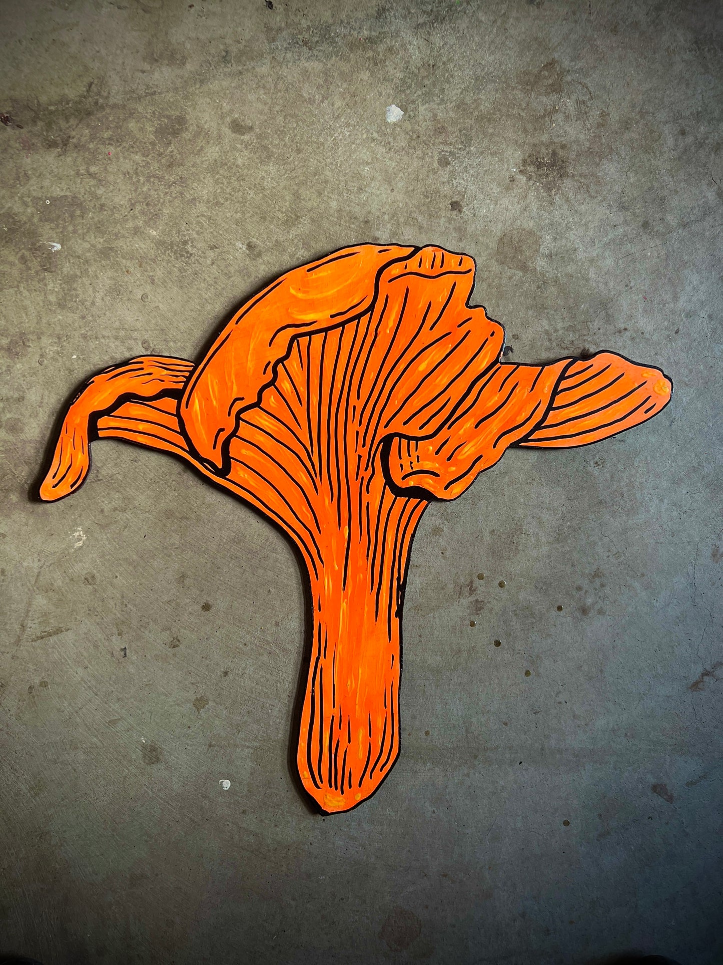 Chanterelle Mushroom ~ UV/Blacklight Plywood Art