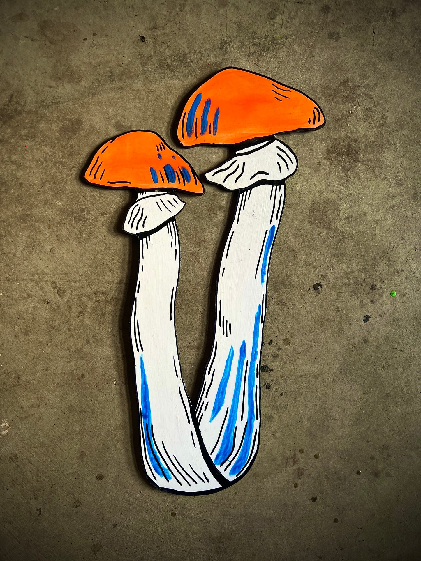 Double Psilocybe Mushroom ~ UV/Blacklight Plywood Art