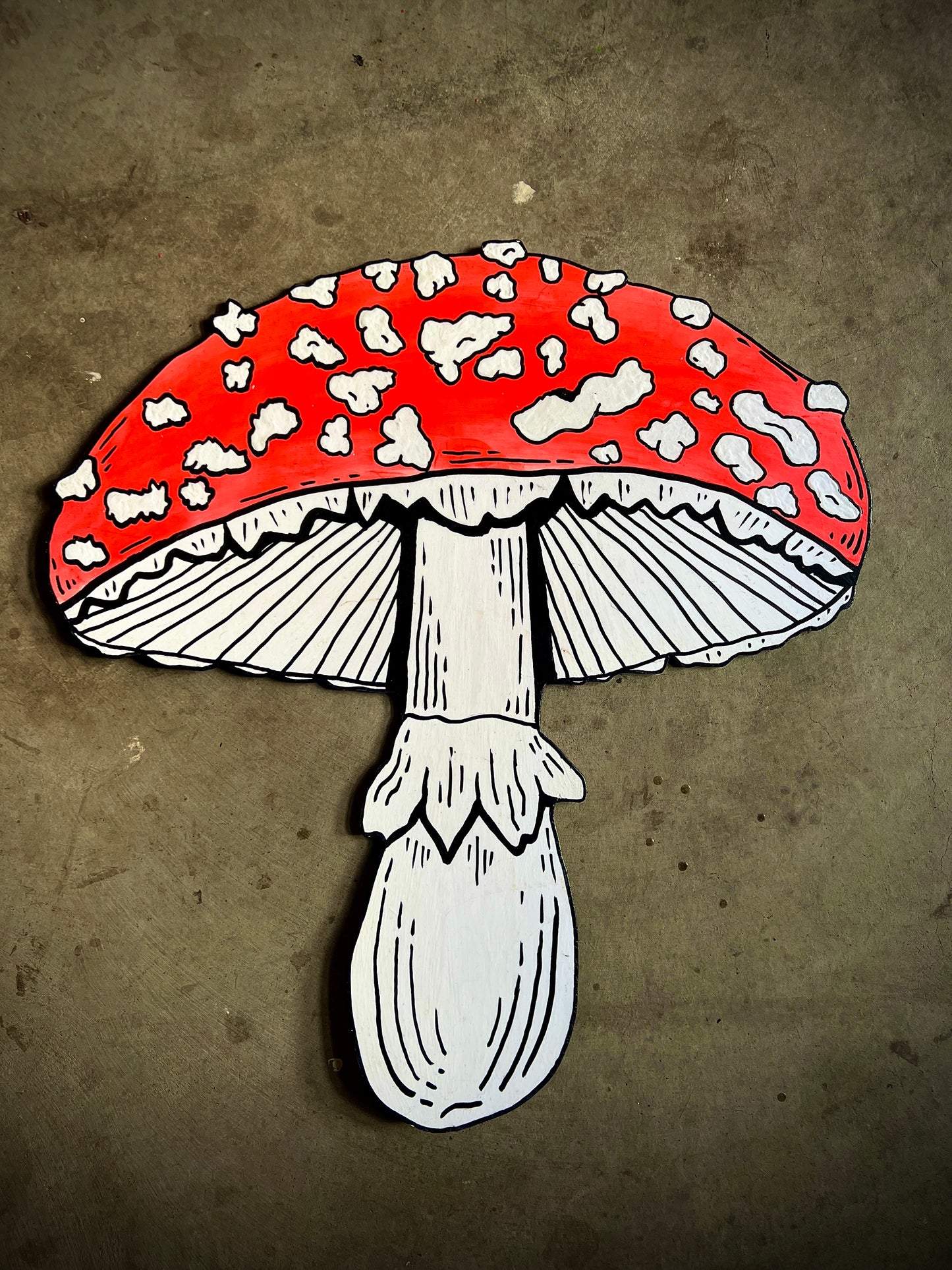Big Amanita Muscaria Mushroom ~ UV/Blacklight Plywood Art (Fly Agaric)