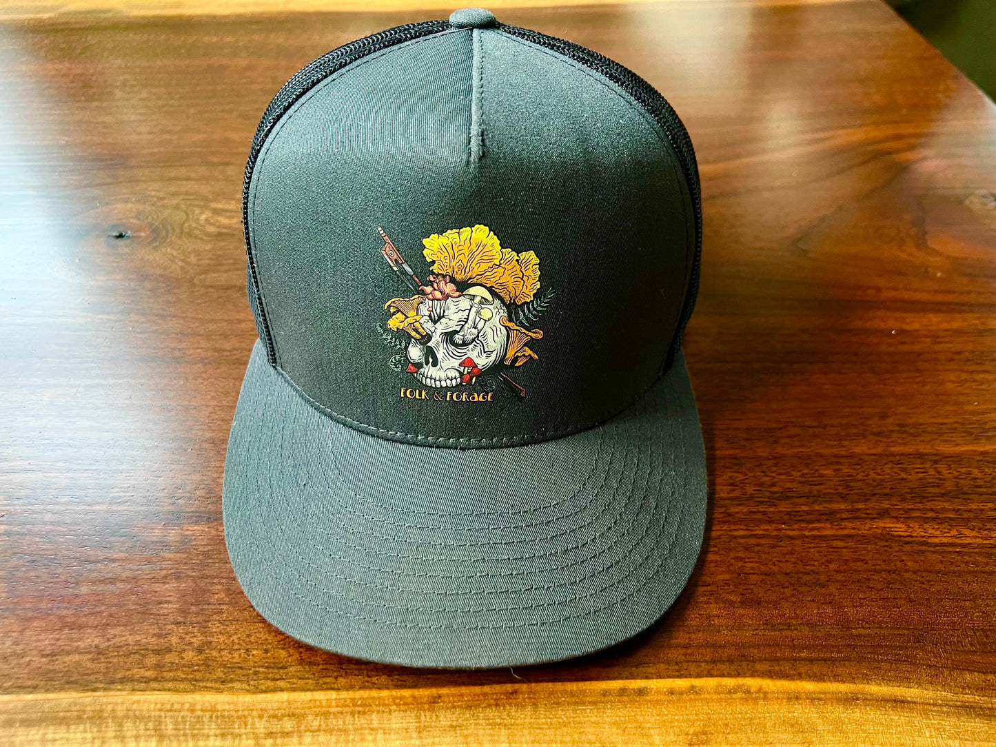 Folk & Forage Skull and Mushroom Trucker Hat