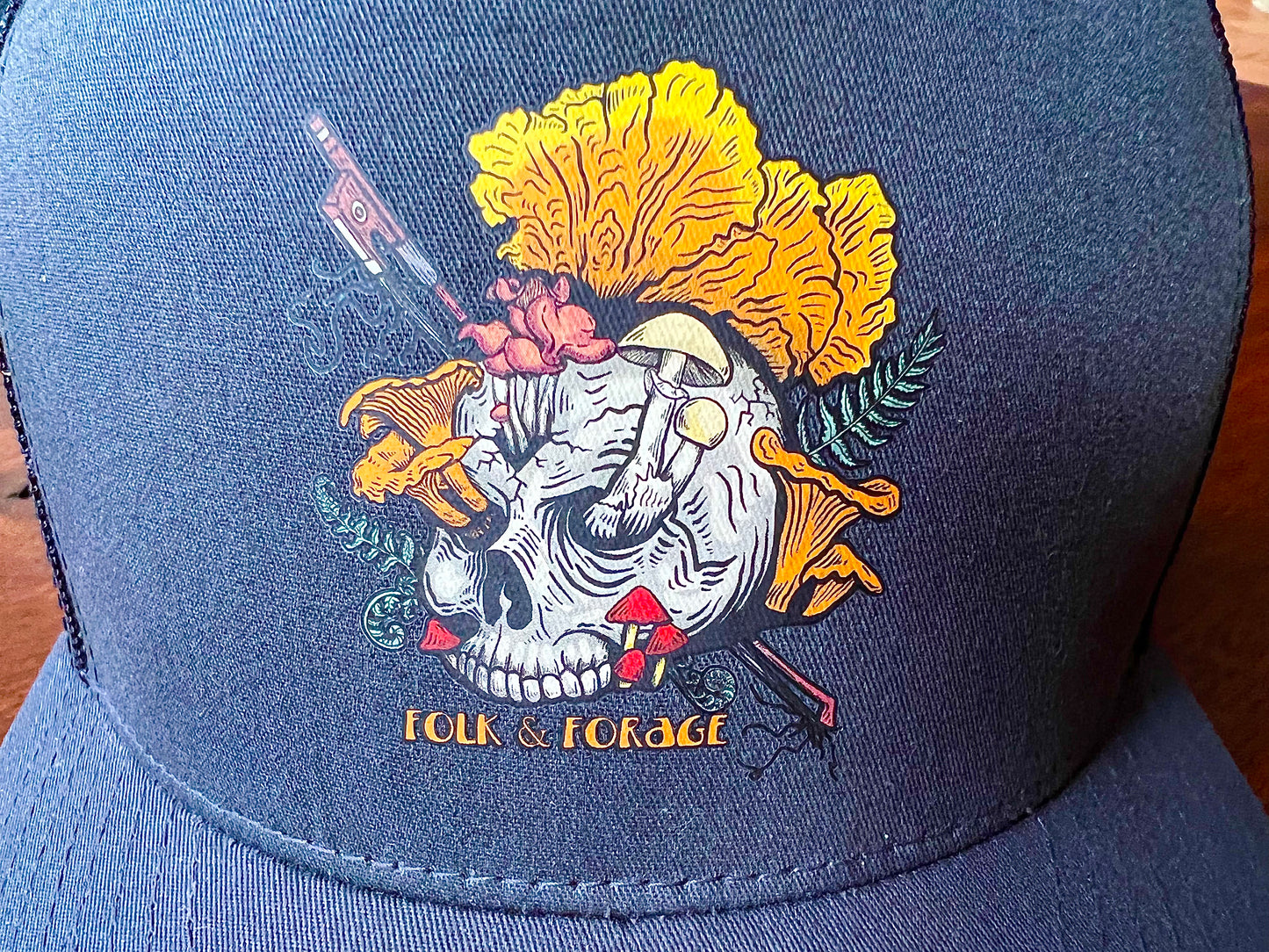 Folk & Forage Skull and Mushroom Trucker Hat