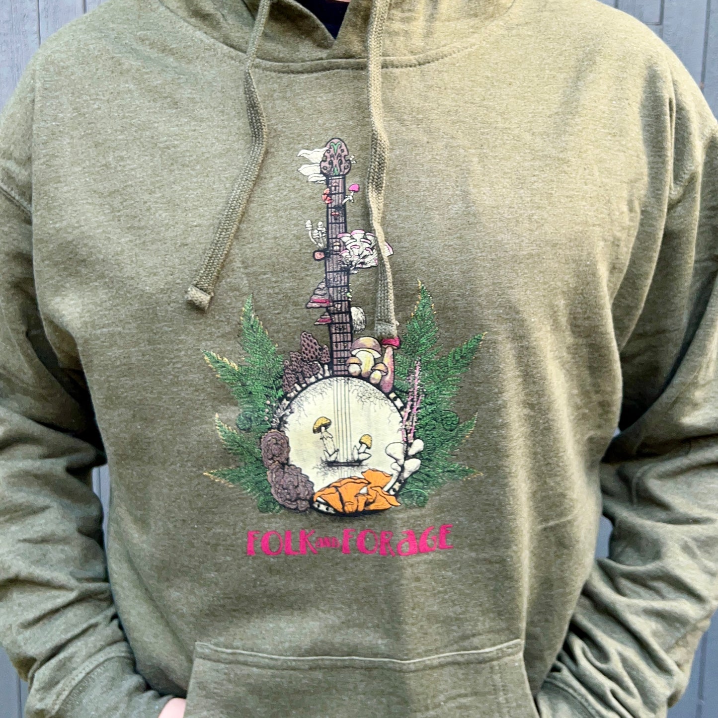 Folk & Forage ~ Banjo Covered in Mushrooms Hoodie