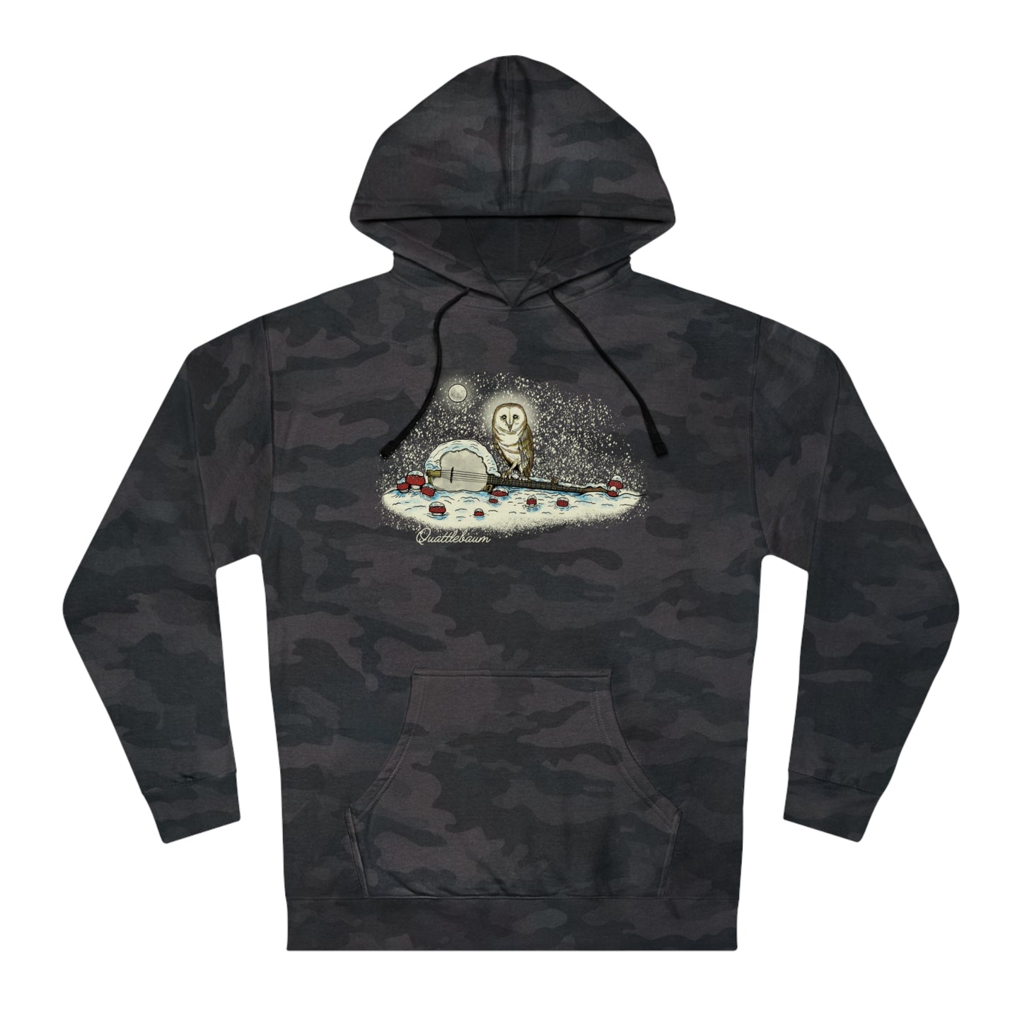 Quattlebaum Hoodie ~ Barn Owl on a Snowy Banjo with Mushrooms!