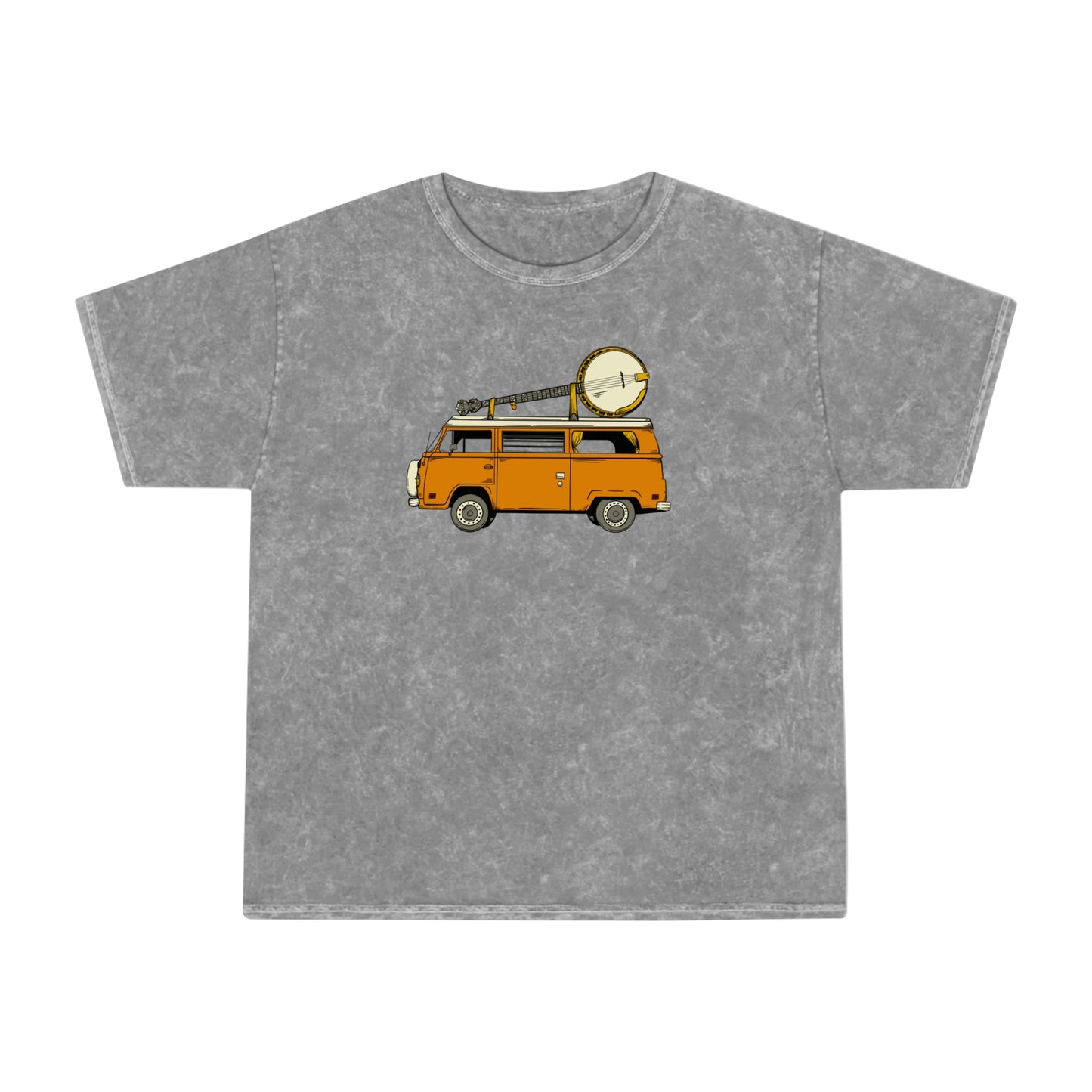 VW Camper Van with a Banjo on the Roof! Mineral Wash T-Shirt