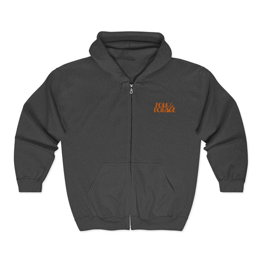 F&F Barn Owl with Basket of Chanterelles ~ Full Zip Hooded Sweatshirt