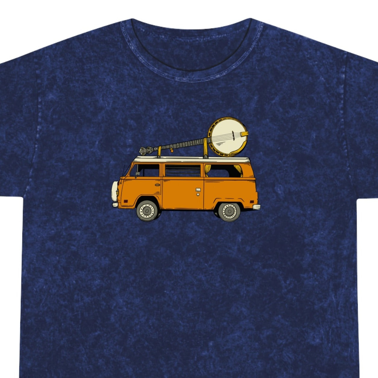 VW Camper Van with a Banjo on the Roof! Mineral Wash T-Shirt