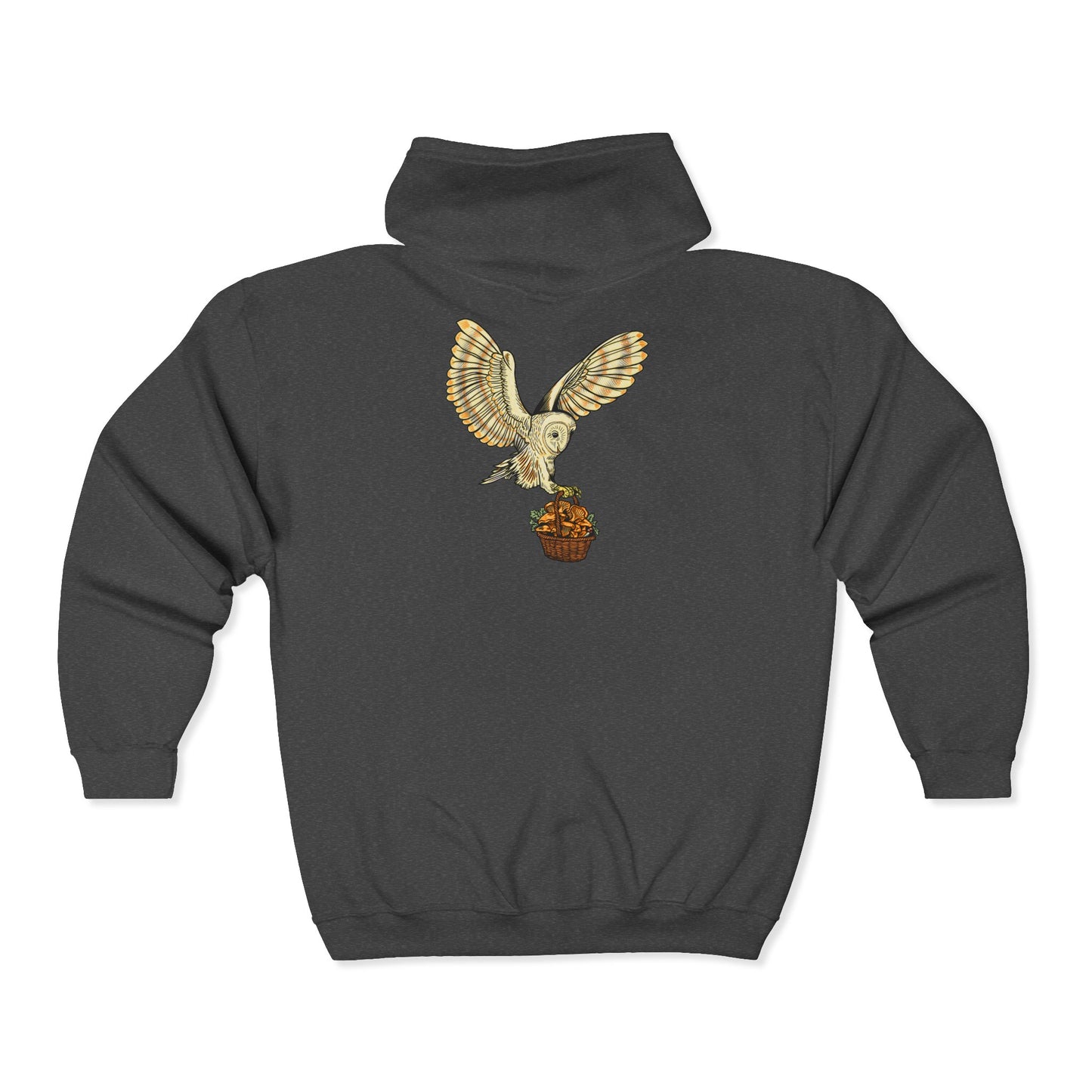 F&F Barn Owl with Basket of Chanterelles ~ Full Zip Hooded Sweatshirt