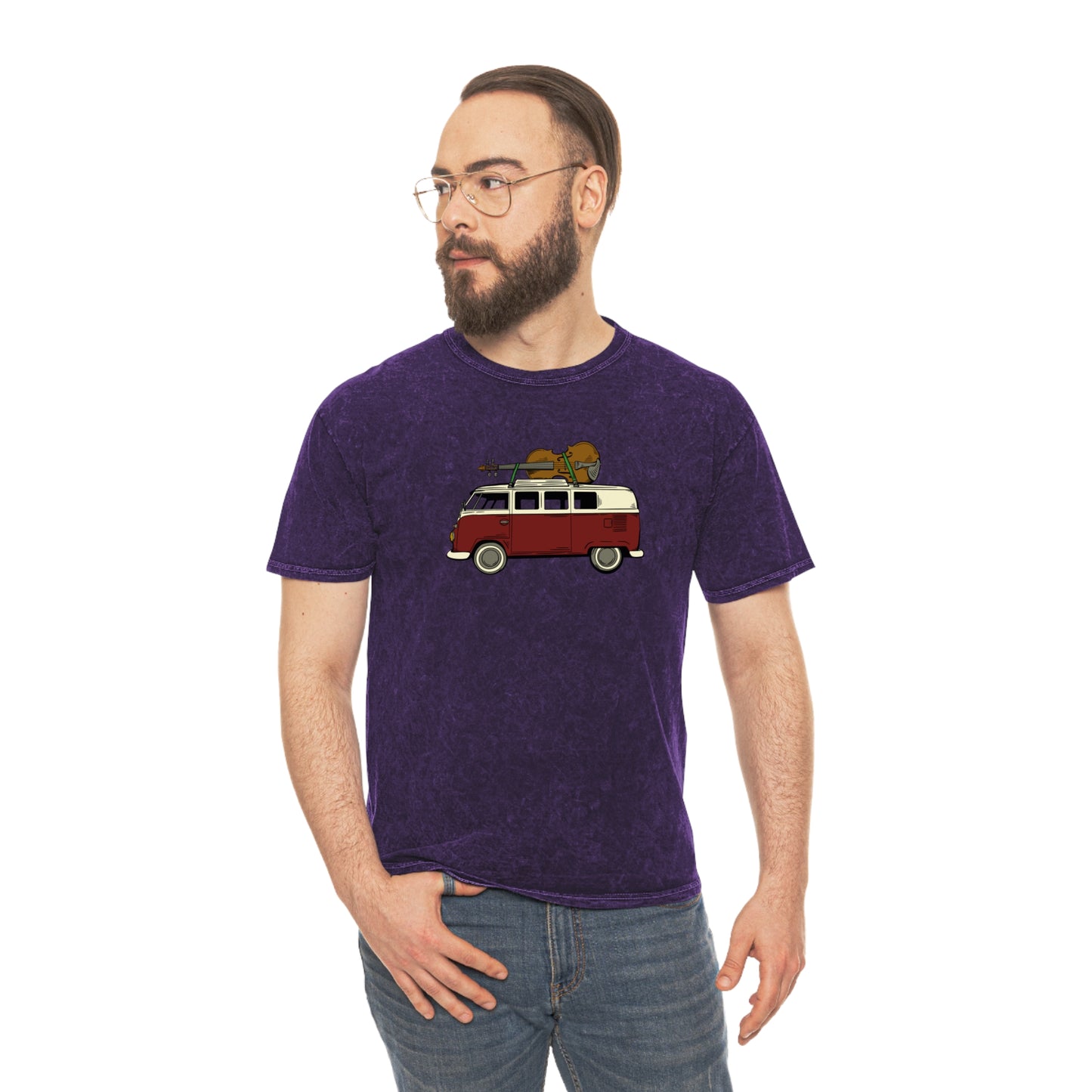 VW Van with Fiddle Mineral Wash T-Shirt