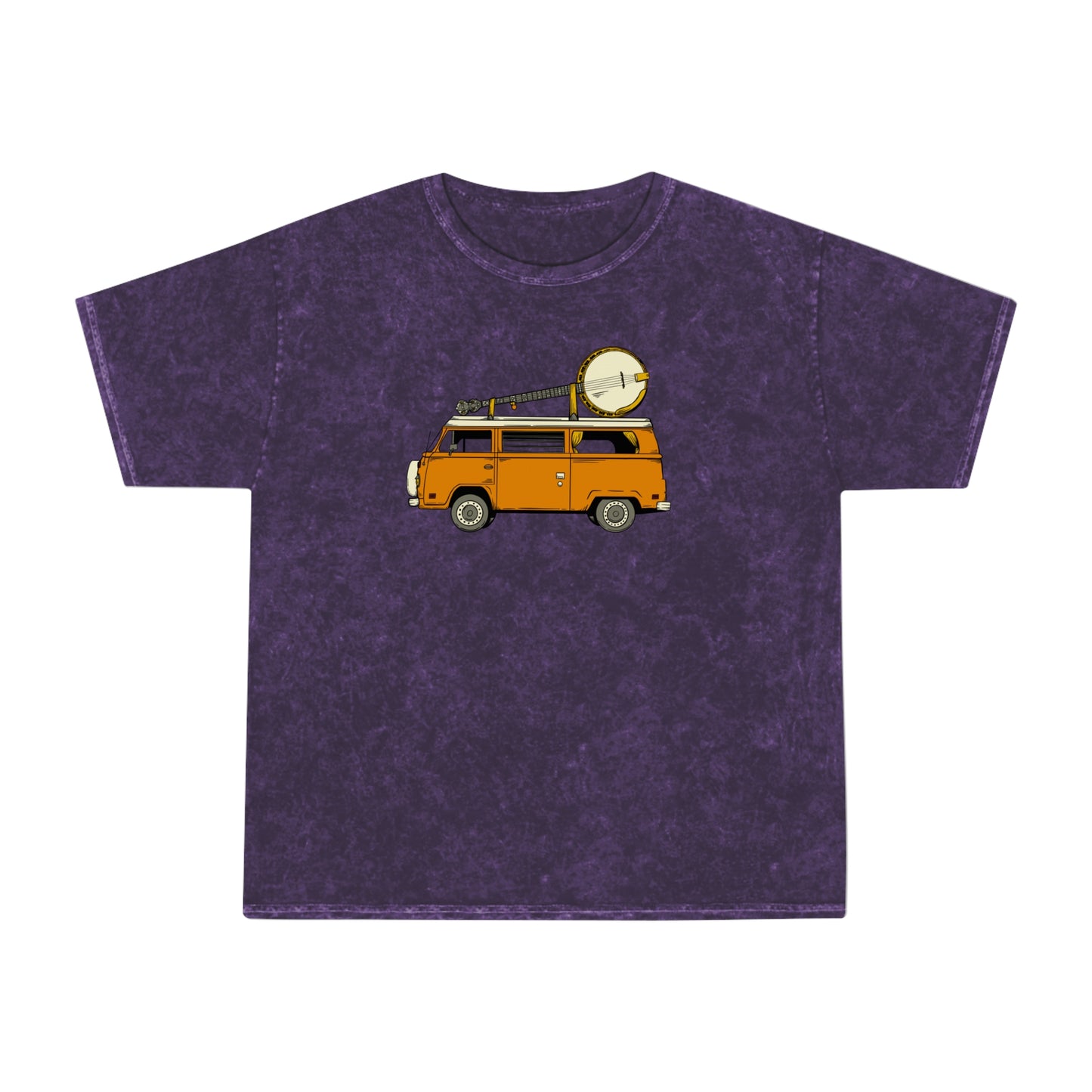 VW Camper Van with a Banjo on the Roof! Mineral Wash T-Shirt