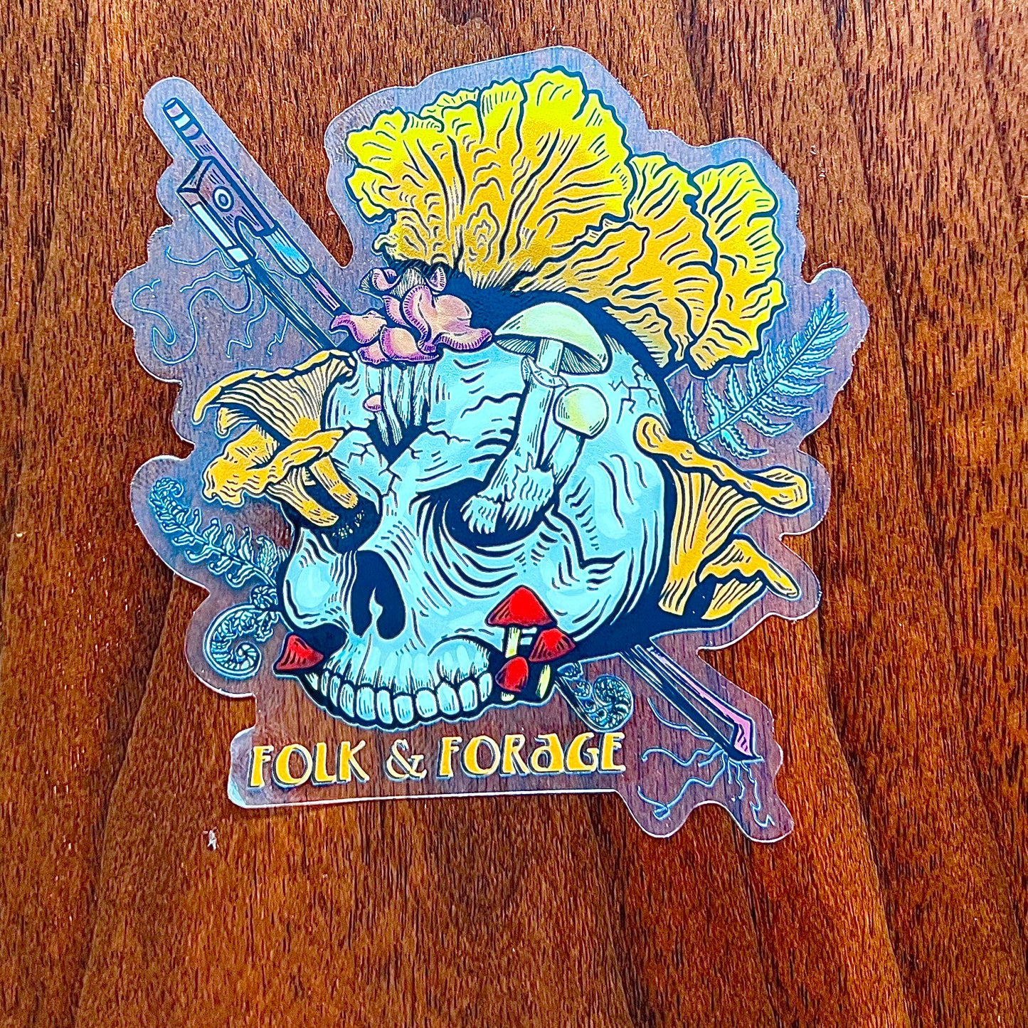 Folk & Forage Skull with Mushrooms Sticker