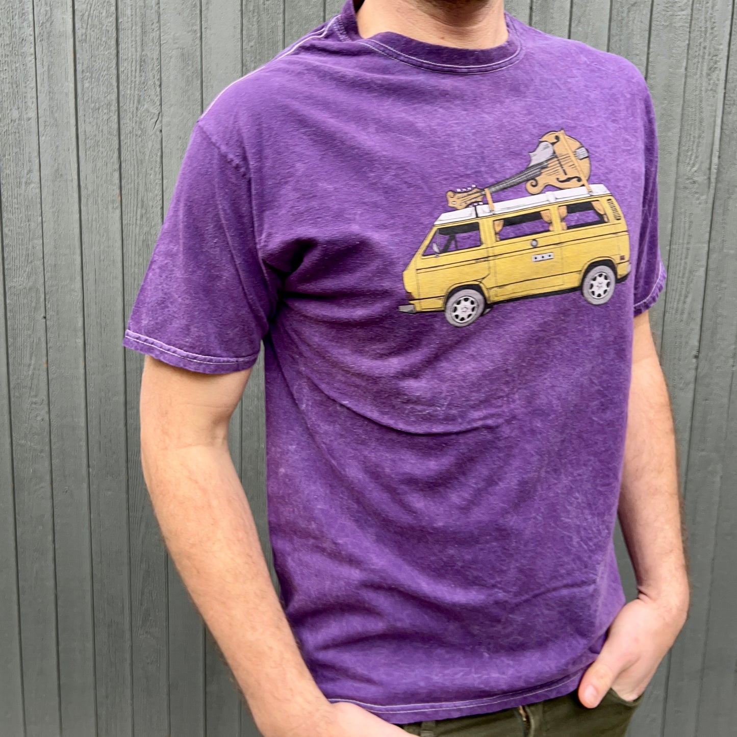 VW Vanagon with a Mandolin! Mineral Wash T-Shirt (Camper Van with Mandolin Tee)