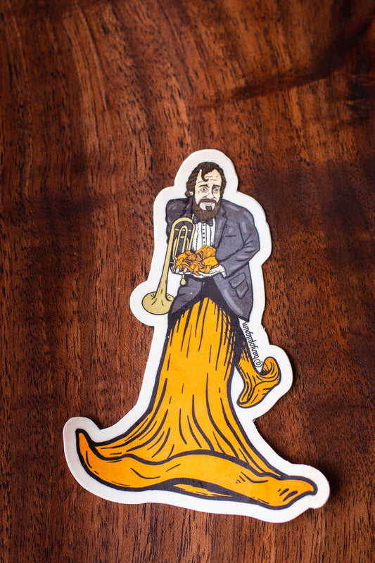 All the Rain Promised ~ Sticker ~ Mushroom Hunter and Trumpet Player with Chanterelle Dress