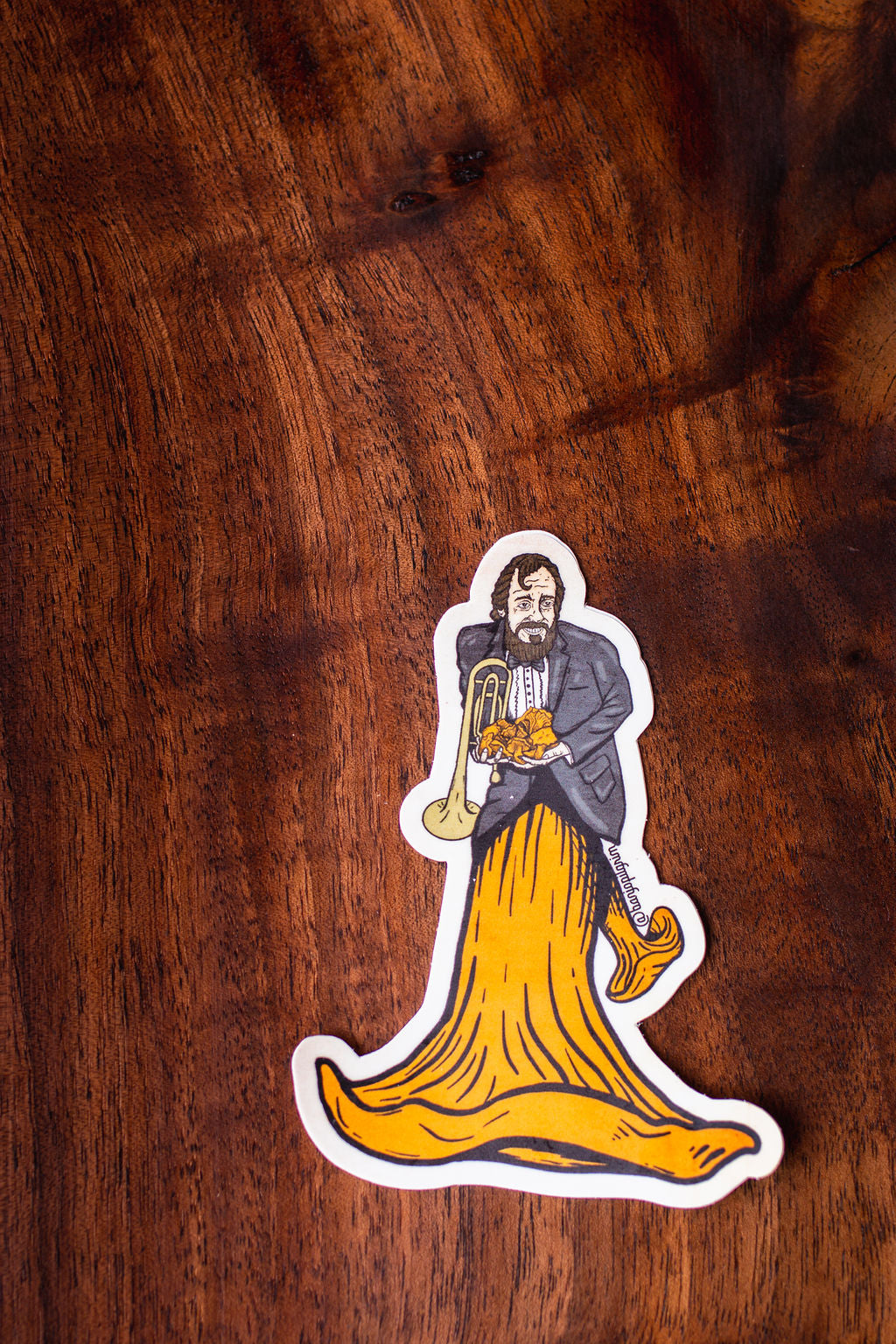 All the Rain Promised ~ Sticker ~ Mushroom Hunter and Trumpet Player with Chanterelle Dress