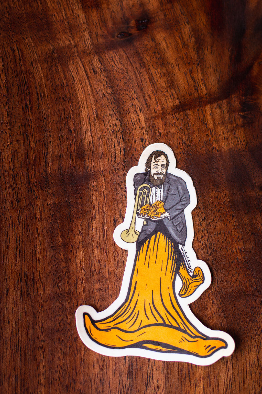 All the Rain Promised ~ Sticker ~ Mushroom Hunter and Trumpet Player with Chanterelle Dress