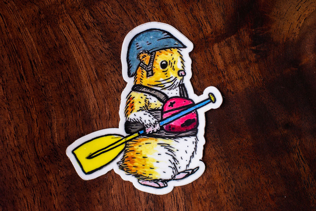 Hamster Paddle Boi Sticker (Hamster in a PFD with a paddle)