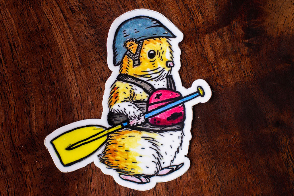 Hamster Paddle Boi Sticker (Hamster in a PFD with a paddle)