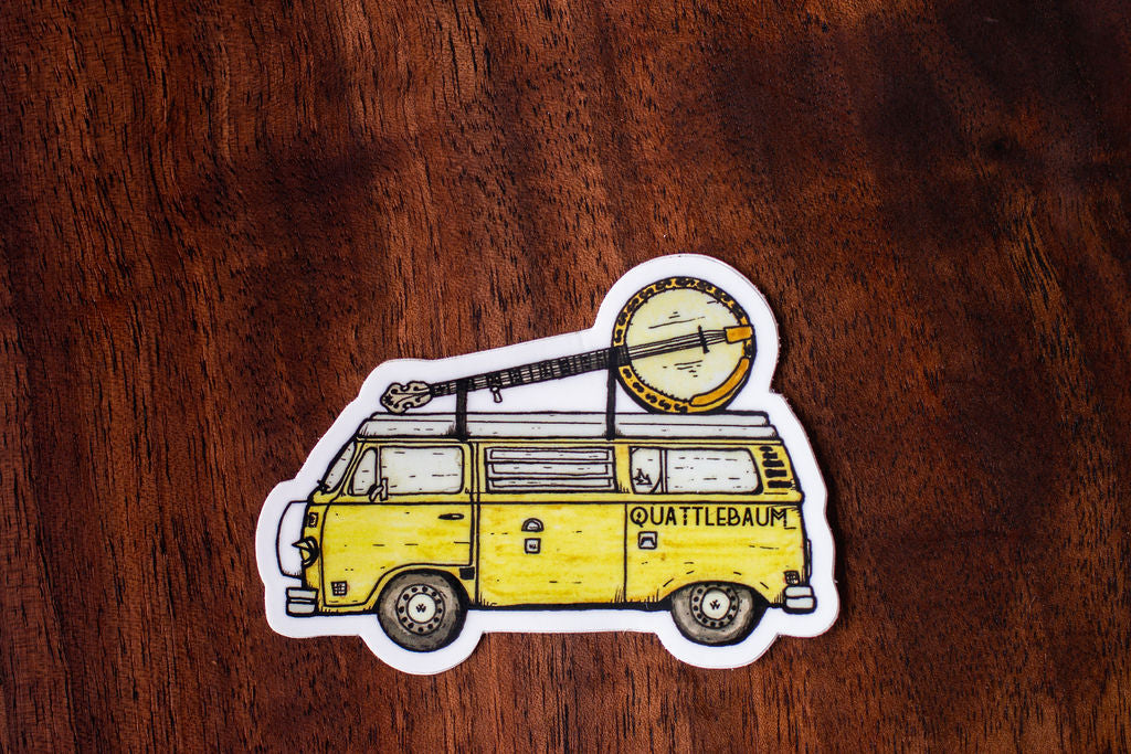 Quattlebaum Vanjo Sticker ~ VW Van with a Banjo on the Roof