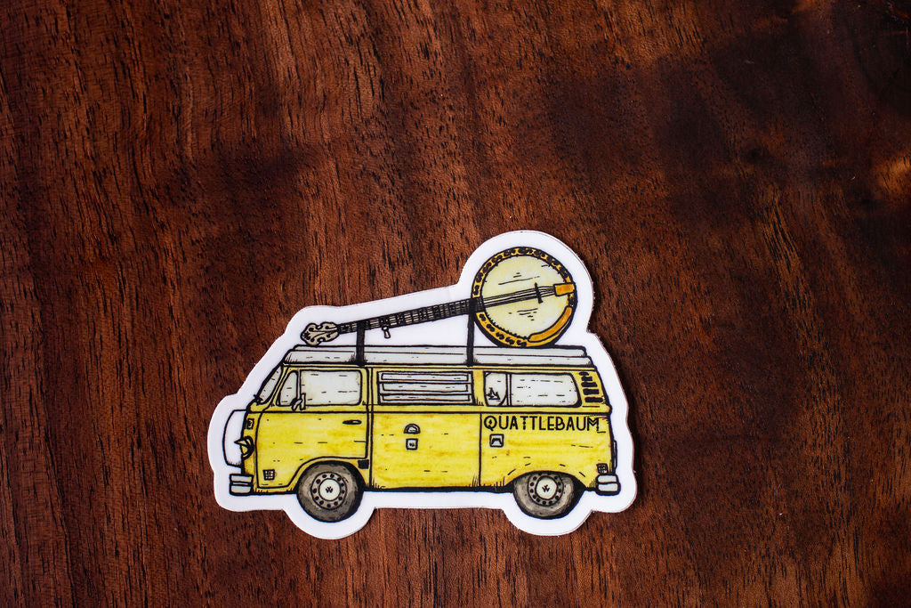 Quattlebaum Vanjo Sticker ~ VW Van with a Banjo on the Roof